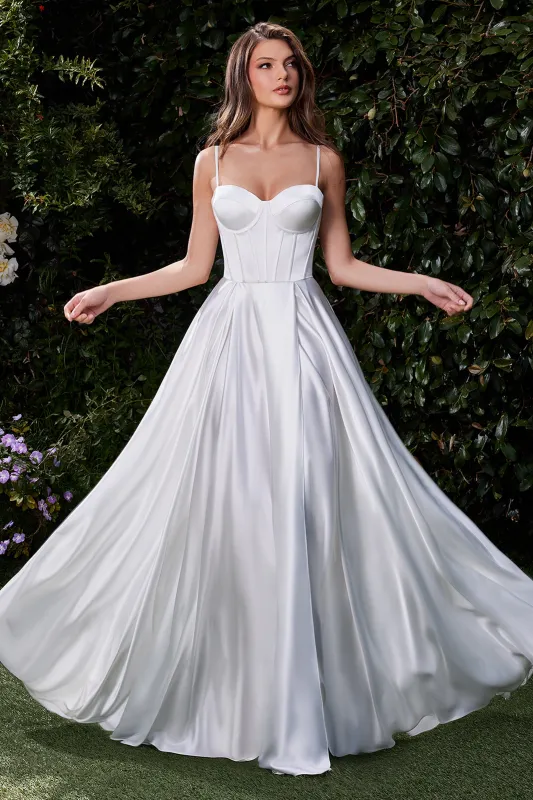 CINDERELLA DIVINE CD337W Satin A-Line Bustier Bridal Dress sold by The Gown Galleria