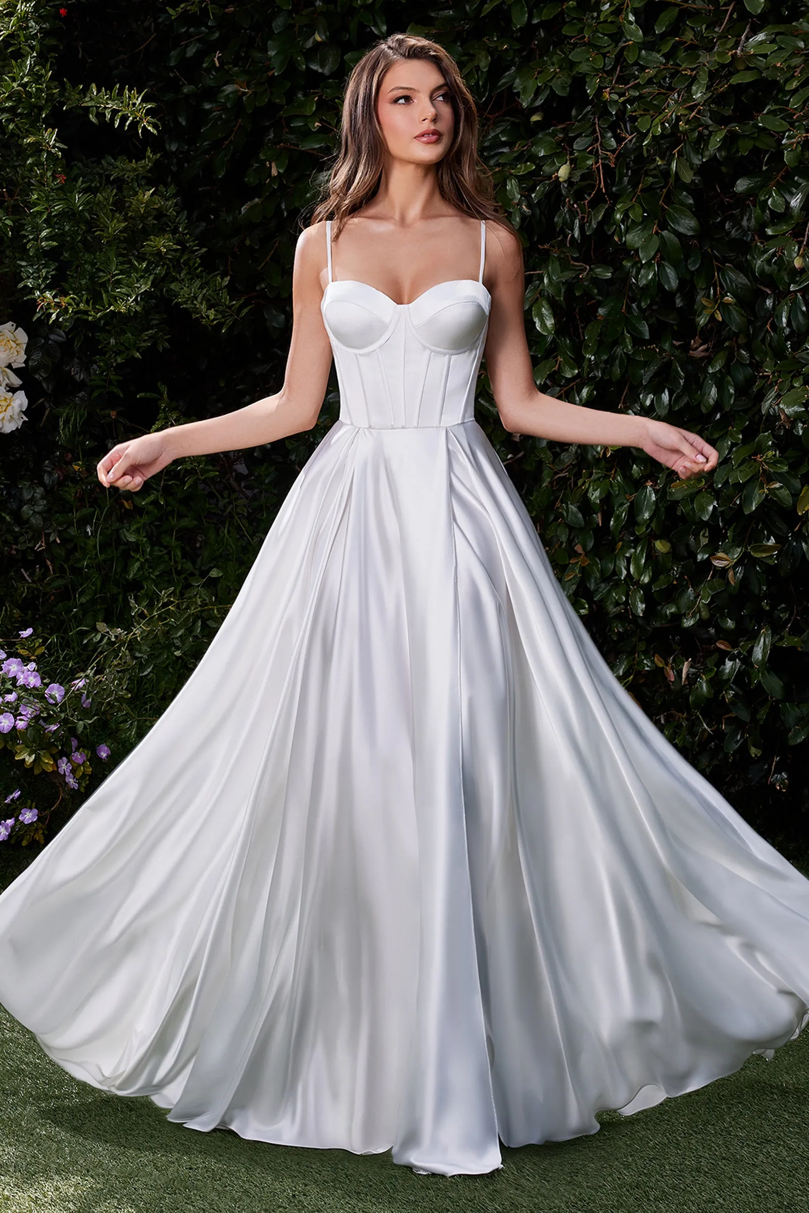 CINDERELLA DIVINE CD337W Satin A-Line Bustier Bridal Dress sold by The Gown Galleria