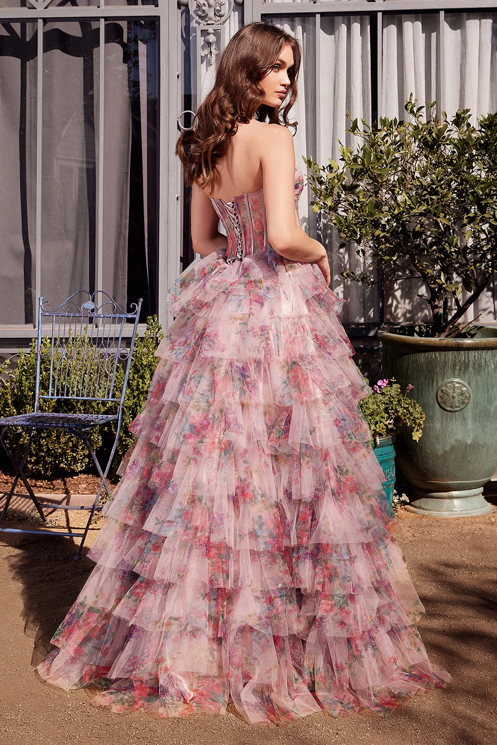 ANDREA & LEO A1463 Print Ruffle Corset Gown sold by The Gown Galleria product image thumbnail 2