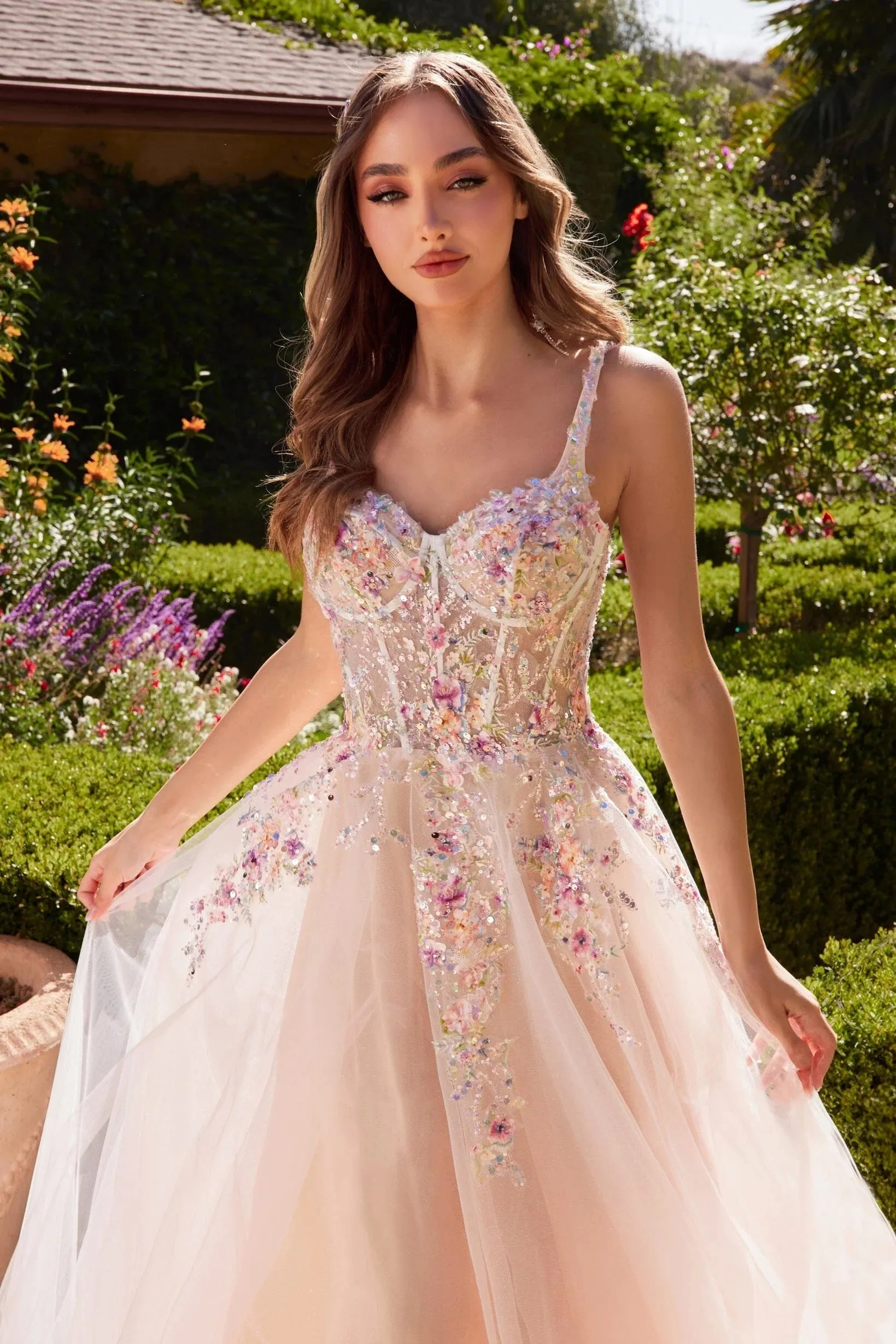 ANDREA & LEO A1288 White A-Line Dress With Multi Colored Floral Embellishment sold by The Gown Galleria product image thumbnail 3