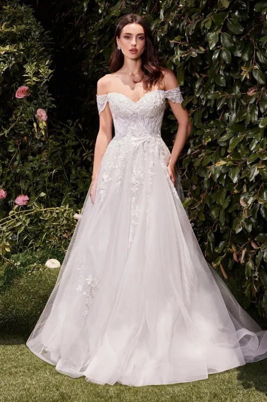 CINDERELLA DIVINE C159W Off The Shoulder A-Line Lace & Tulle Wedding Dress sold by The Gown Galleria