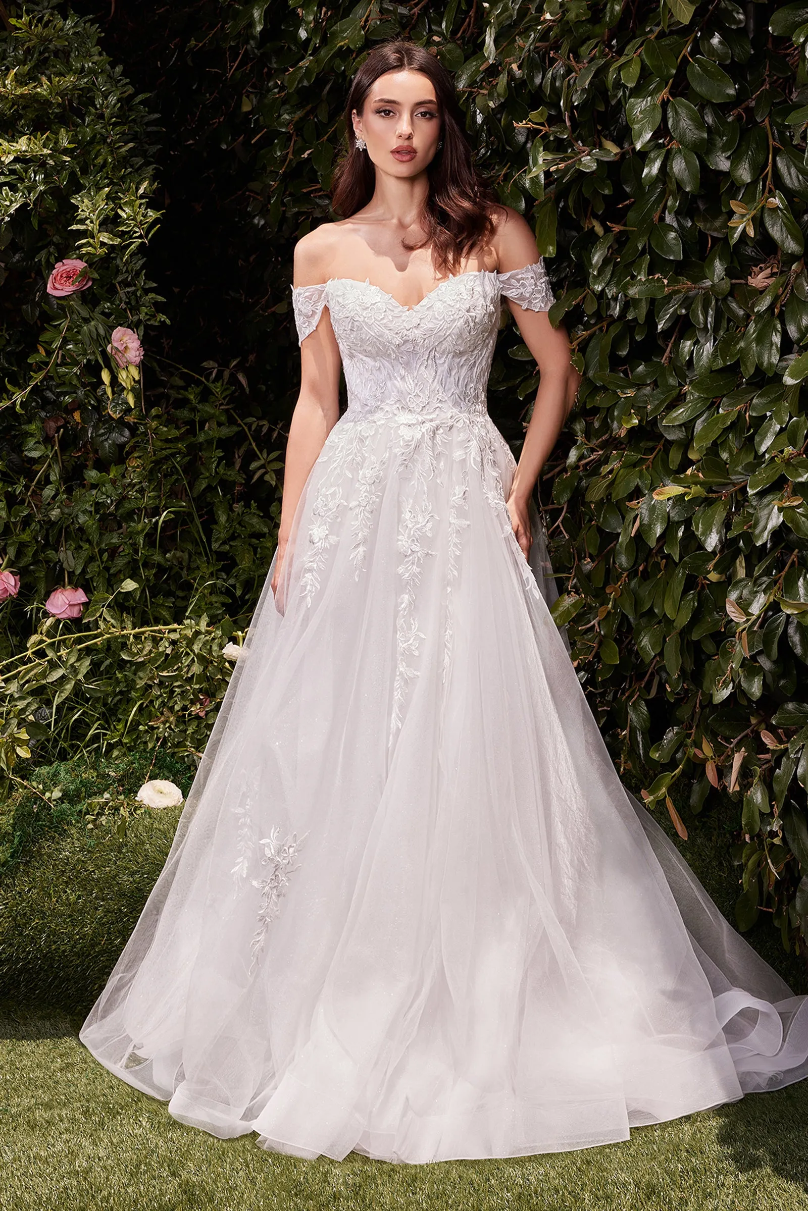CINDERELLA DIVINE C159W Off The Shoulder A-Line Lace & Tulle Wedding Dress sold by The Gown Galleria