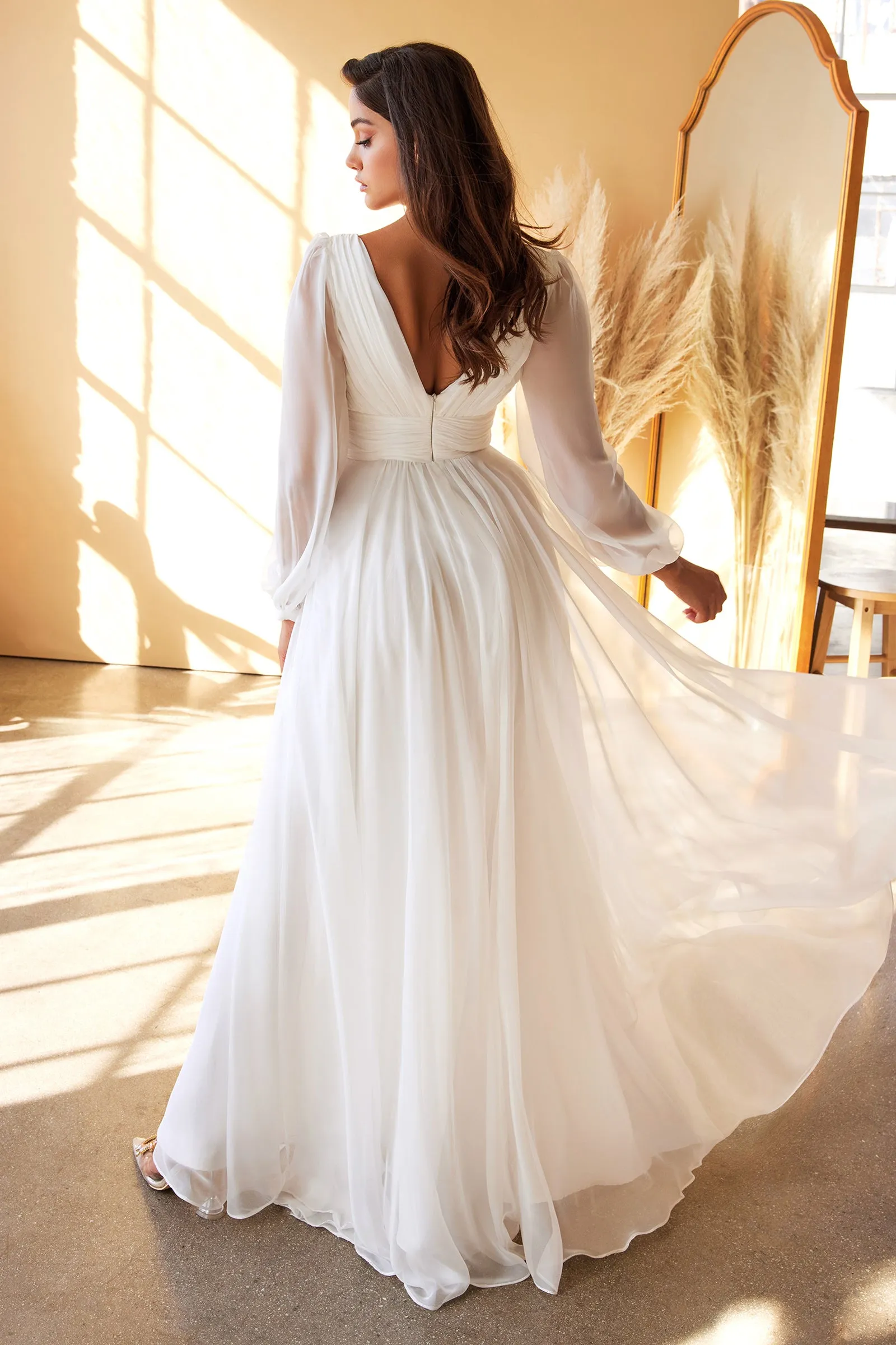 CINDERELLA DIVINE CD0192W Chiffon Long Sleeve A-Line Bridal Gown sold by The Gown Galleria product image thumbnail 2
