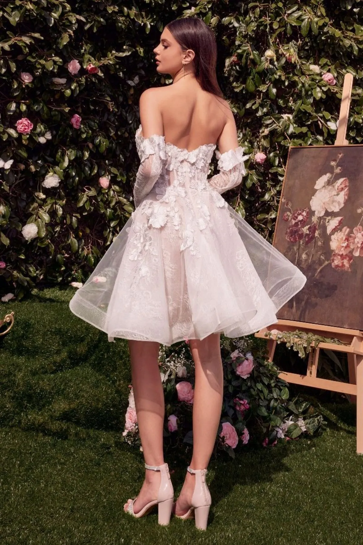 ANDREA & LEO WL020 Short Floral Appliqued Bridal Party Dress sold by The Gown Galleria product image thumbnail 2