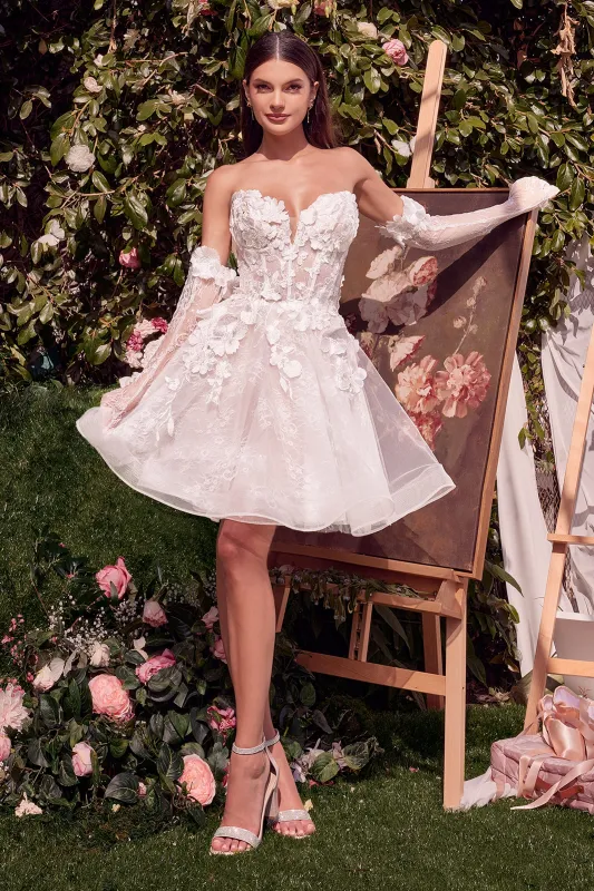 ANDREA & LEO WL020 Short Floral Appliqued Bridal Party Dress sold by The Gown Galleria