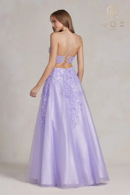 NOX ANABEL E1178 Lace Applique Tulle V-Neck Gown sold by The Gown Galleria product image thumbnail 2