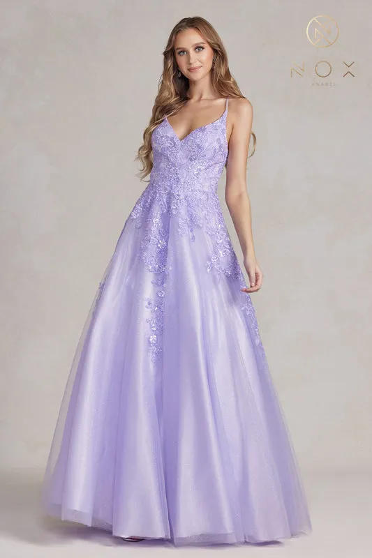 NOX ANABEL E1178 Lace Applique Tulle V-Neck Gown sold by The Gown Galleria product image thumbnail 4