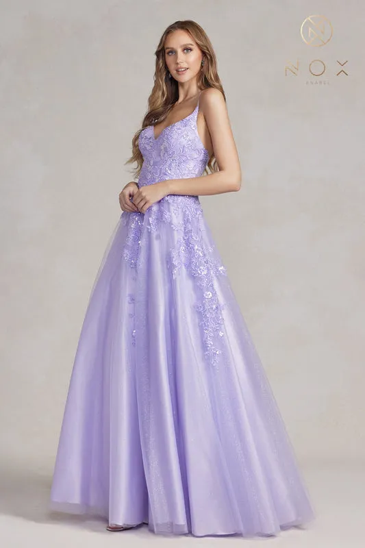 NOX ANABEL E1178 Lace Applique Tulle V-Neck Gown sold by The Gown Galleria product image thumbnail 3