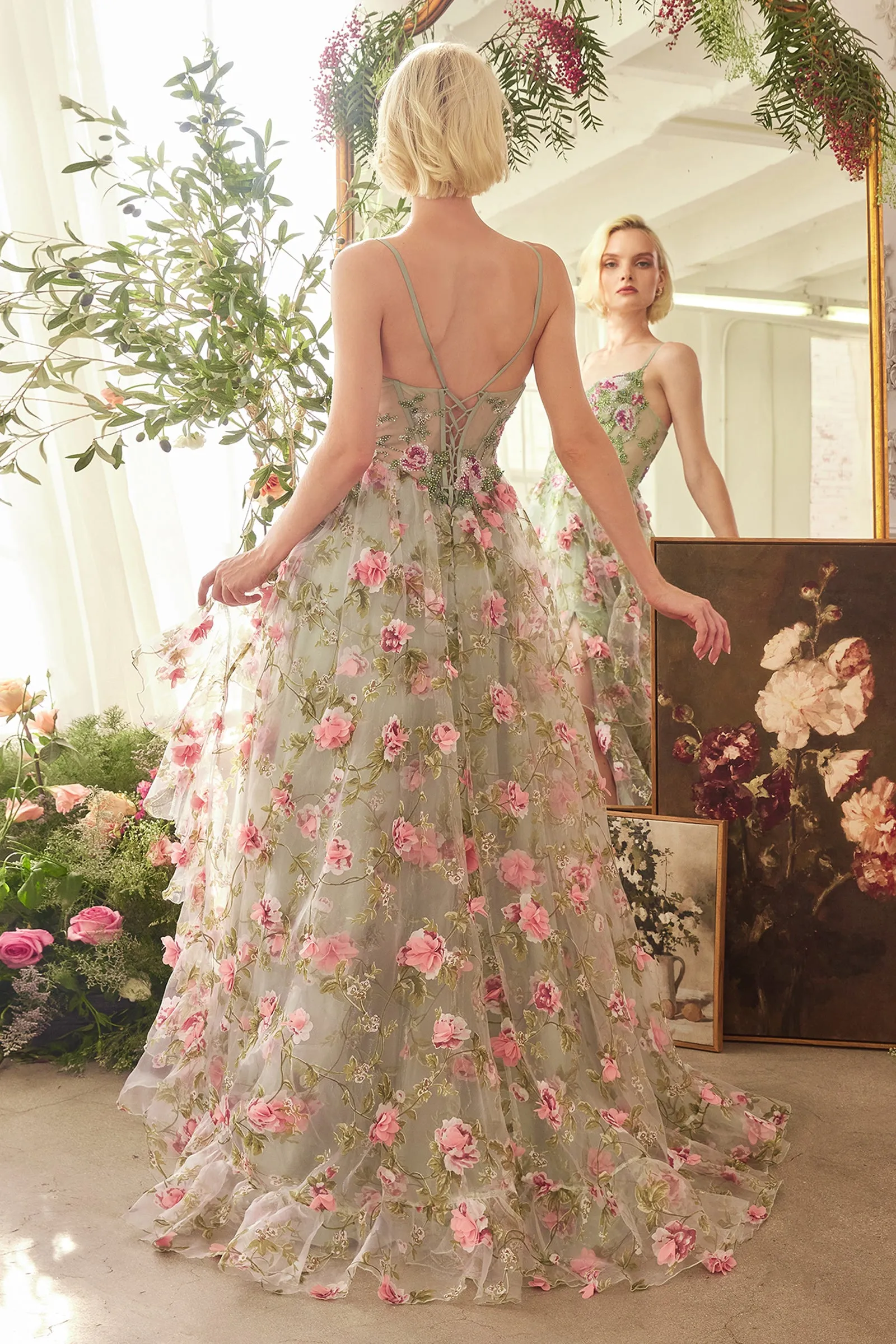 ANDREA & LEO A1420 Sage Floral Print Layered A-Line Dress sold by The Gown Galleria product image thumbnail 2