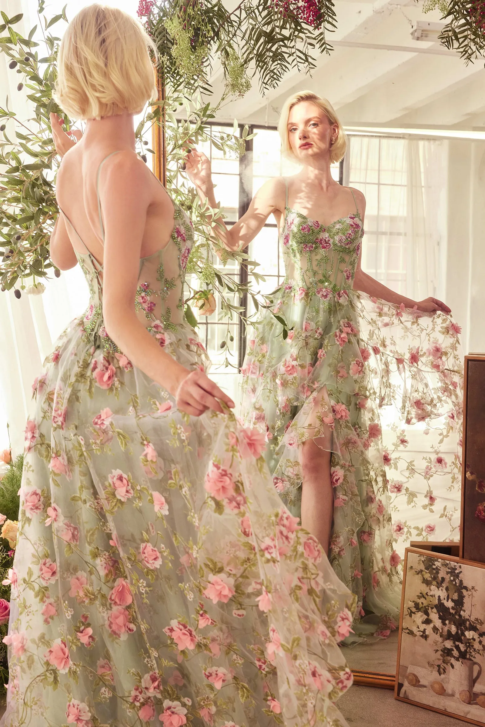 ANDREA & LEO A1420 Sage Floral Print Layered A-Line Dress sold by The Gown Galleria product image thumbnail 5