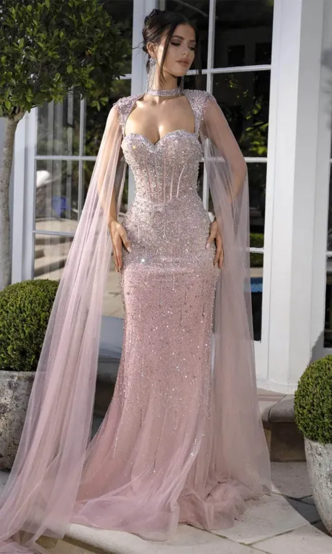 PORTIA & SCARLETT PS25504 Embellished Sweetheart Long Cape Sleeve Prom Gown sold by The Gown Galleria
