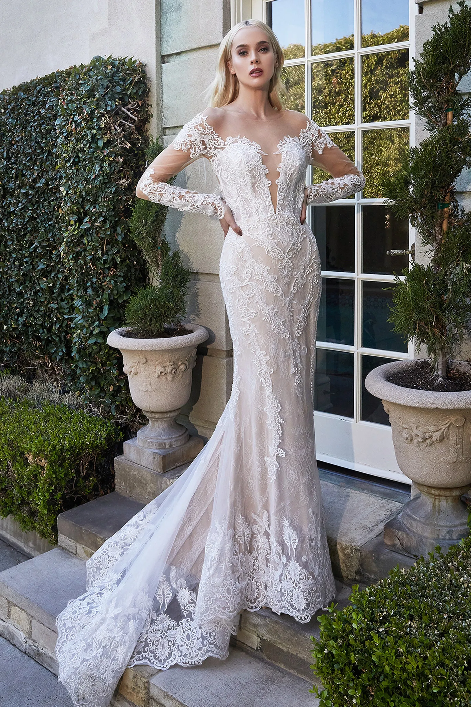 CINDERELLA DIVINE A1022 Full Length Sleeve Lace Mermaid Bridal Gown sold by The Gown Galleria