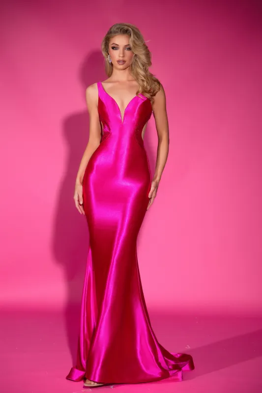 PORTIA & SCARLETT PS25233 Plunging Sleeveless Bow Accent Prom Gown sold by The Gown Galleria