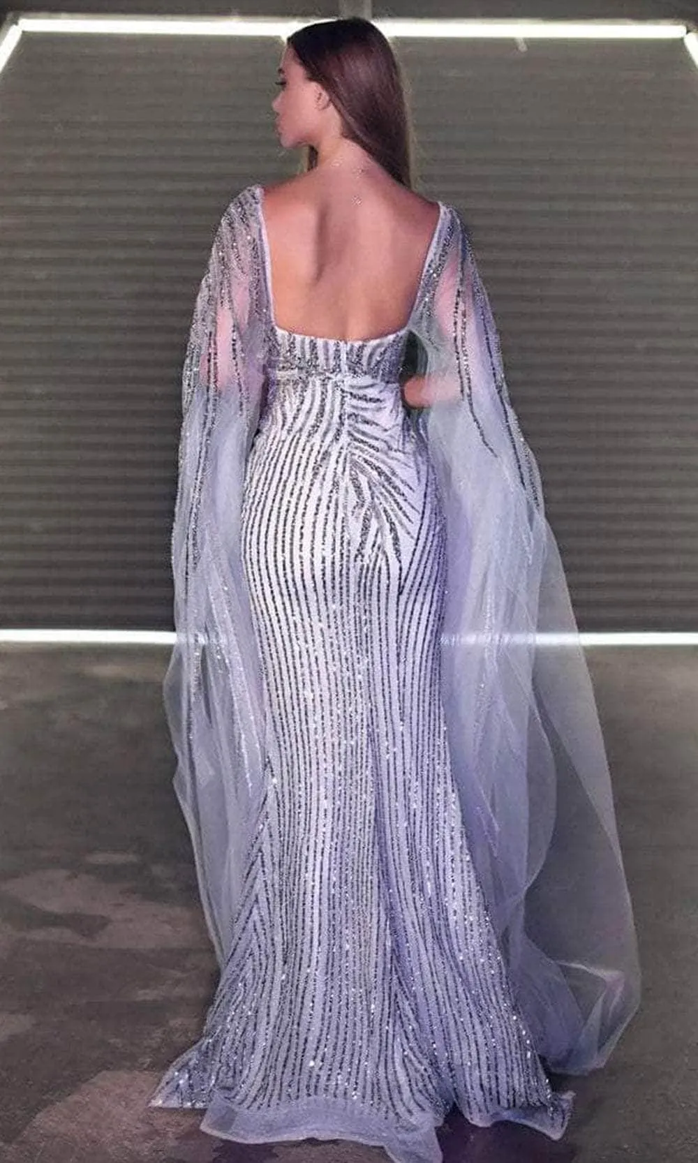 PORTIA & SCARLETT PS24931E Sequined Embellished Long Cape Sequin Gown sold by The Gown Galleria product image thumbnail 2