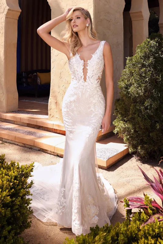 CINDERELLA DIVINE A1072W Sleeveless Lace Applique Mermaid Bridal Gown sold by The Gown Galleria