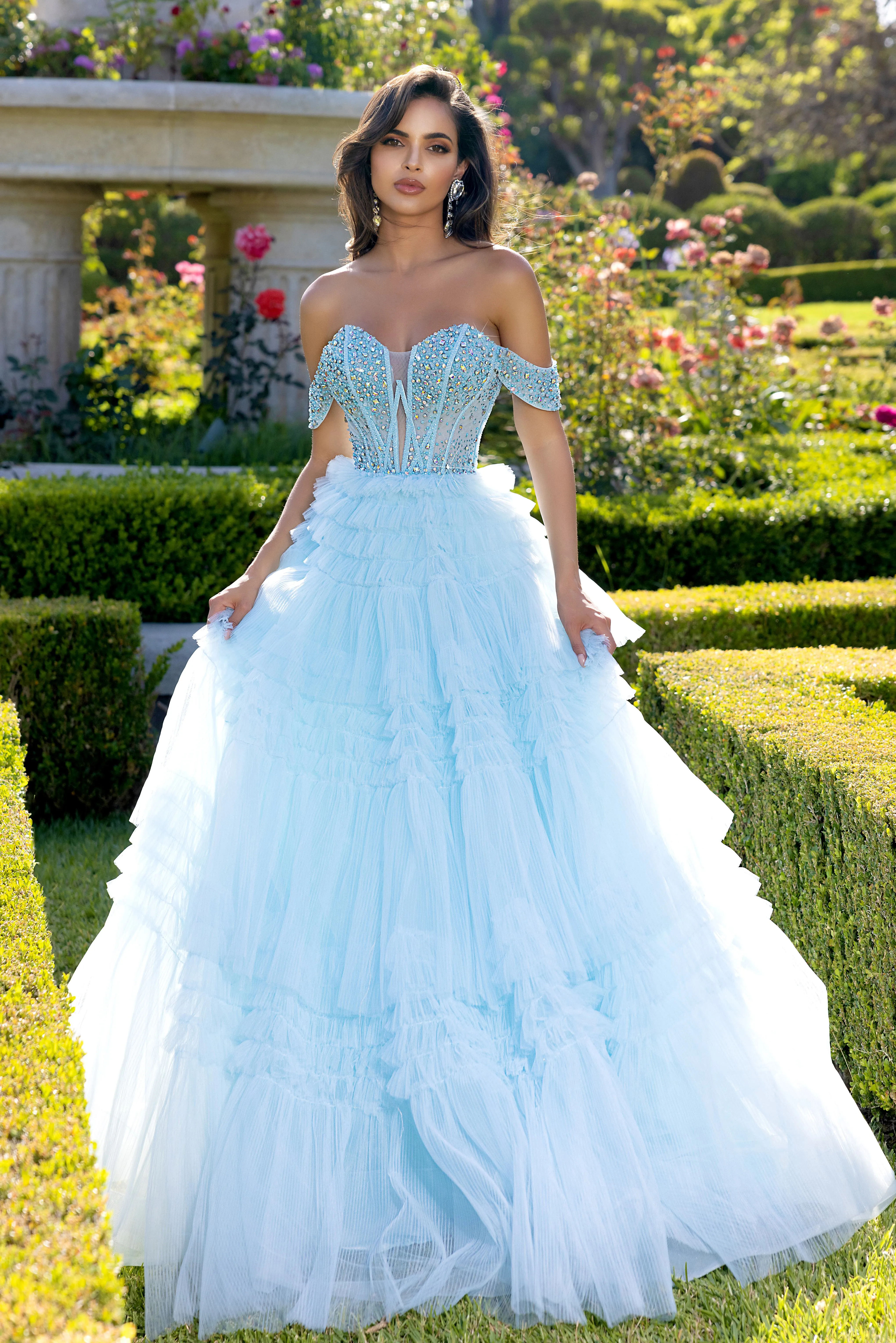 PORTIA & SCARLETT PS25303 Off-Shoulder Corset Ruffled Skirt Beaded Ballgown sold by The Gown Galleria