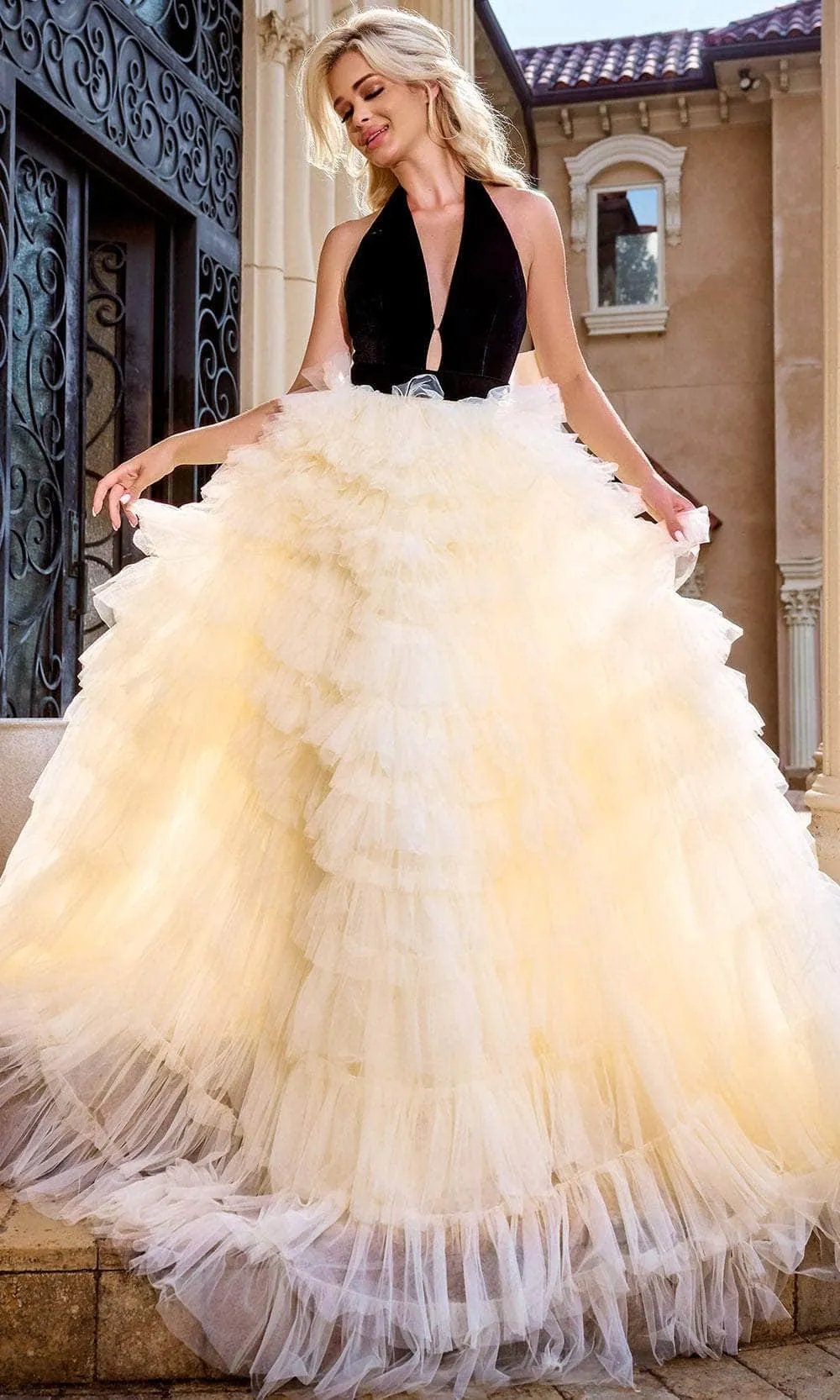 PORTIA & SCARLETT PS24681 Fitted Sleeveless Halter Plunging Gown sold by The Gown Galleria product image thumbnail 3