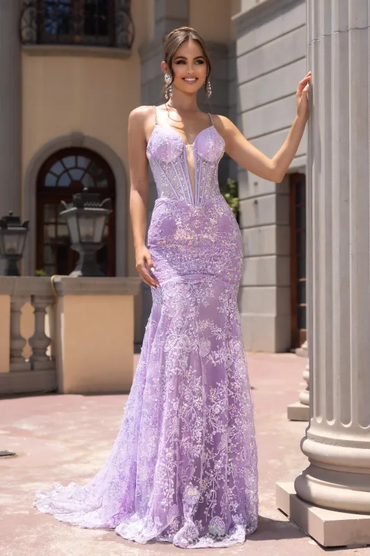 PORTIA & SCARLETT PS25234 V-Neck Butterfly Lace Appliques Prom Gown sold by The Gown Galleria
