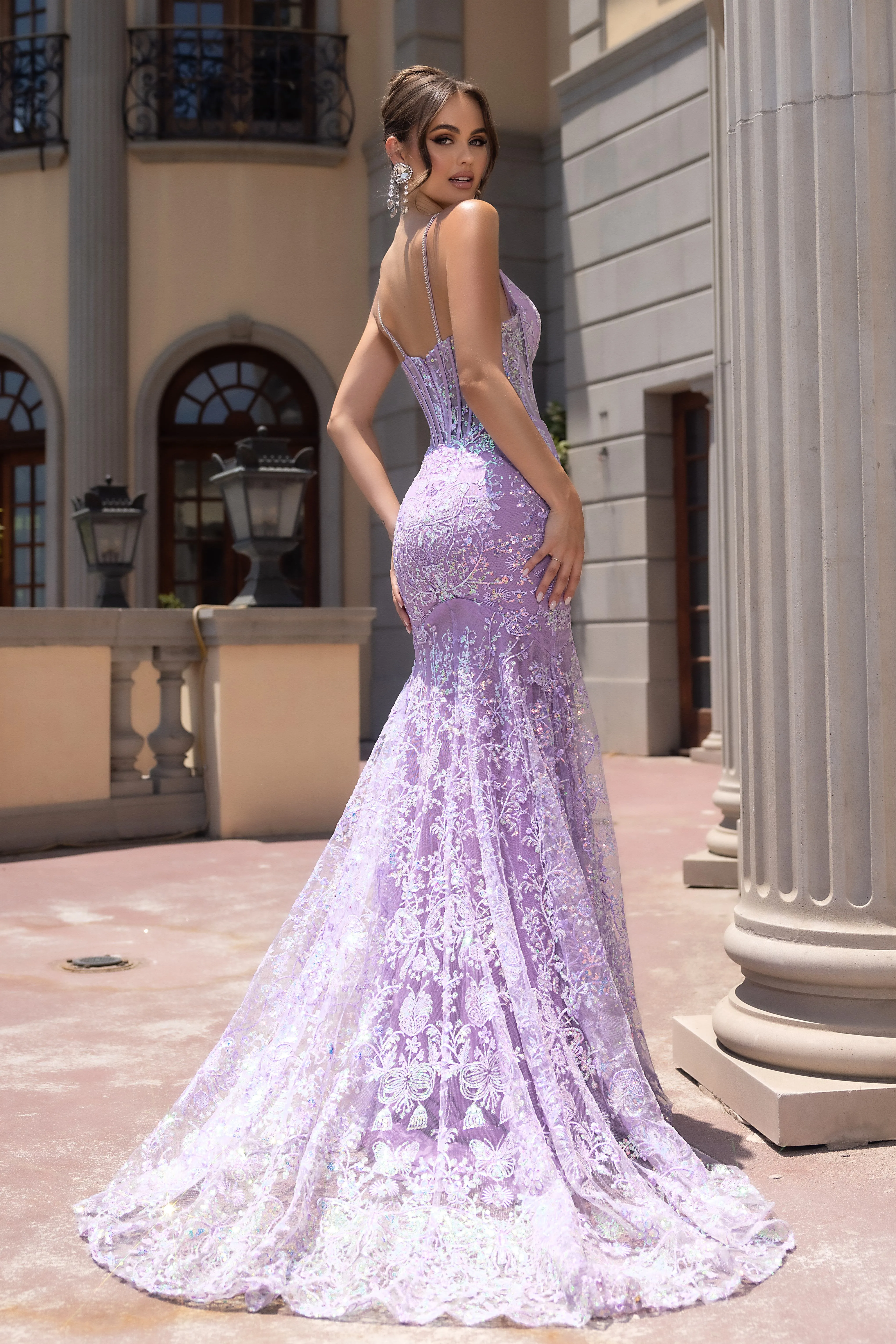 PORTIA & SCARLETT PS25234 V-Neck Butterfly Lace Appliques Prom Gown sold by The Gown Galleria product image thumbnail 2