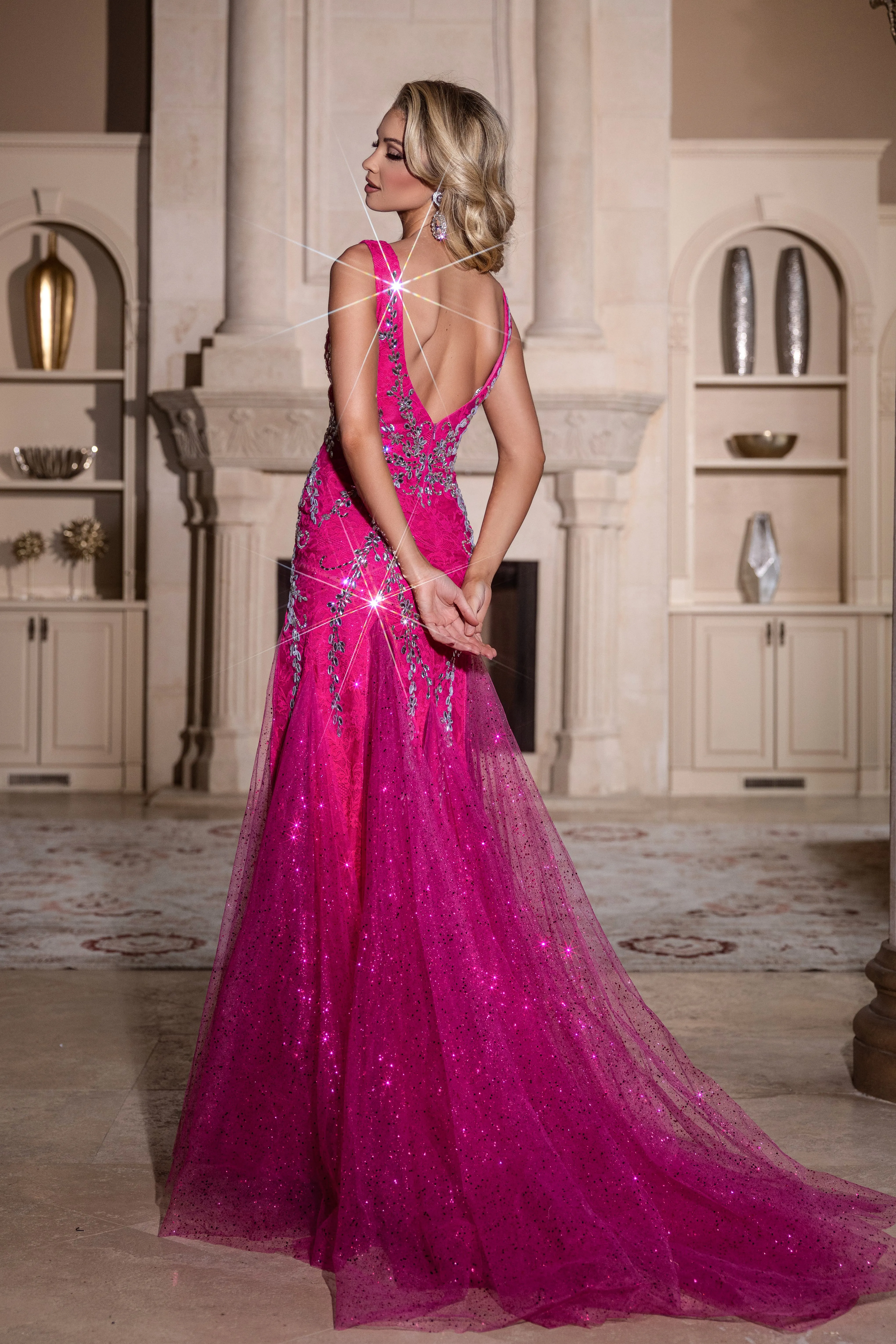 PORTIA & SCARLETT PS25289 V-Neck Sash Drop Sheer Prom Dress sold by The Gown Galleria product image thumbnail 2
