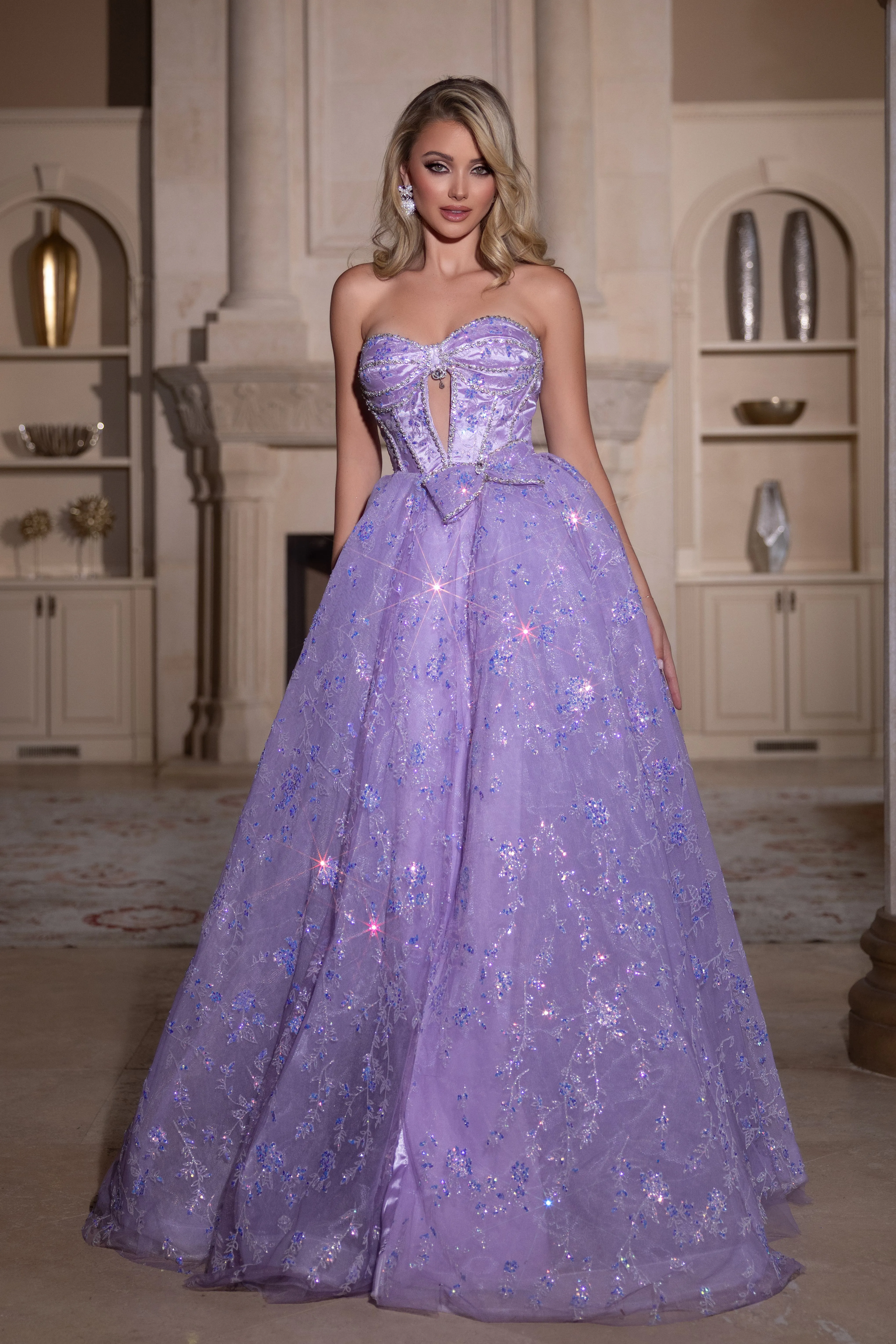 PORTIA & SCARLETT PS25315 A-Line Beaded Glitter Lace Prom Gown sold by The Gown Galleria