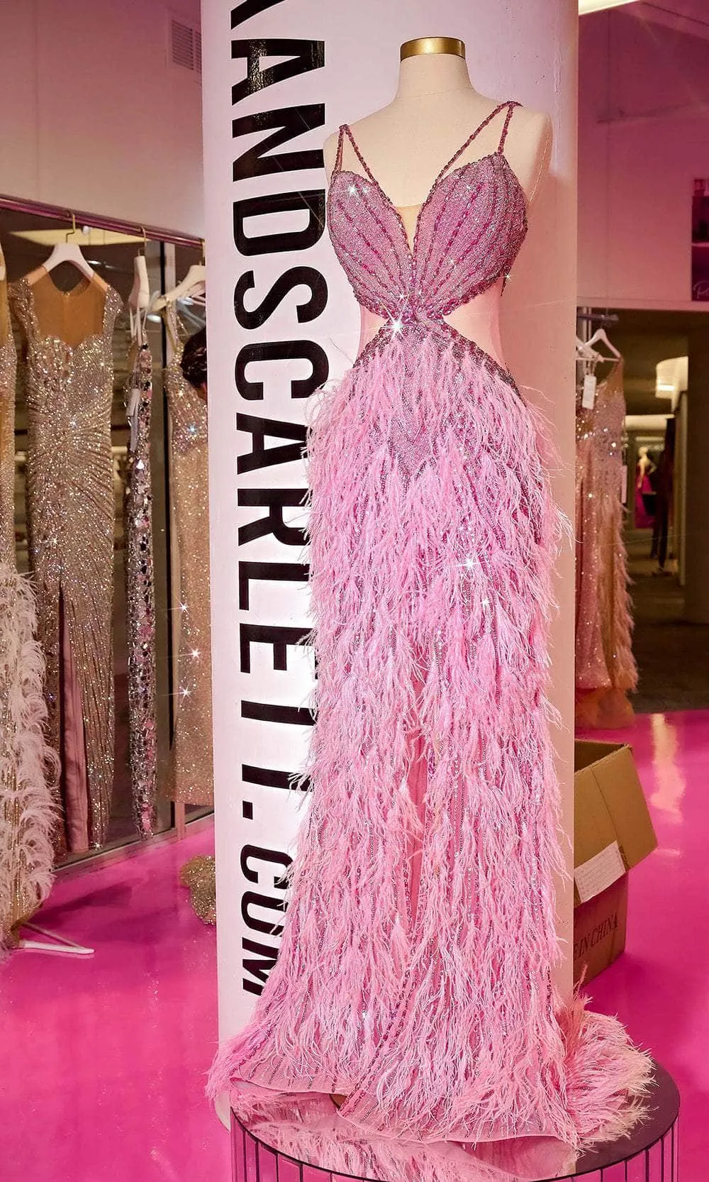 PORTIA & SCARLETT PS24856C Fitted Sleeveless Feathered Sequin Prom Dress sold by The Gown Galleria product image thumbnail 4