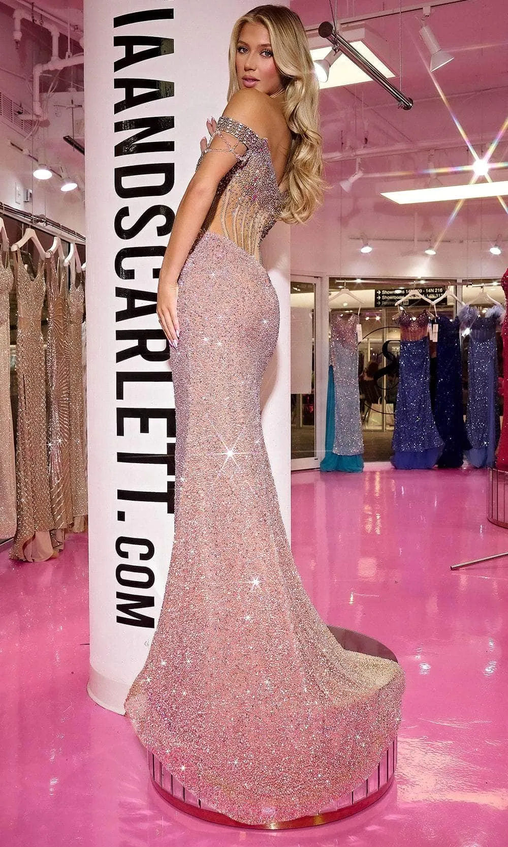 PORTIA & SCARLETT PS24880C Off Shoulder Illusion Beaded Prom Dress sold by The Gown Galleria product image thumbnail 2