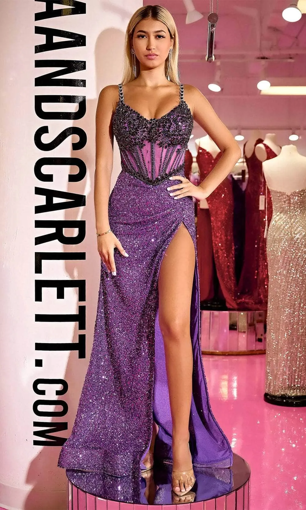 PORTIA & SCARLETT PS24872C V-Neck Illusion Beaded Prom Gown sold by The Gown Galleria product image thumbnail 4