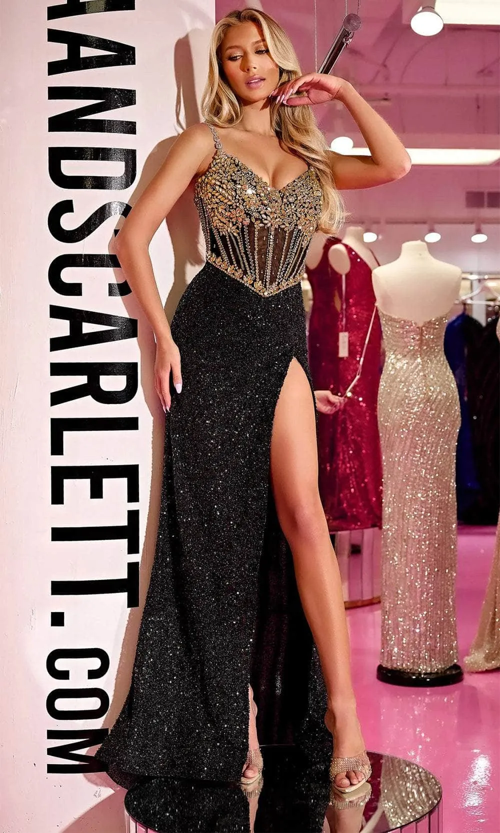 PORTIA & SCARLETT PS24872C V-Neck Illusion Beaded Prom Gown sold by The Gown Galleria