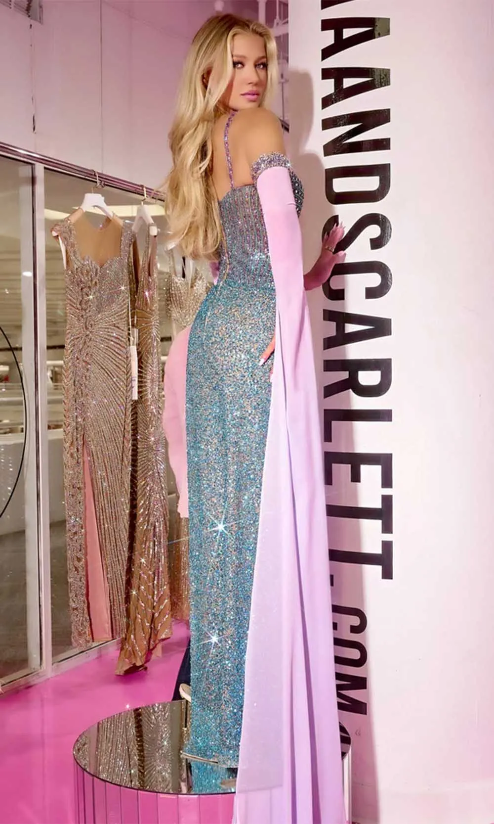 PORTIA & SCARLETT PS24858C V-Neck Asymmetric Sleeveless Illusion Prom Dress sold by The Gown Galleria product image thumbnail 2