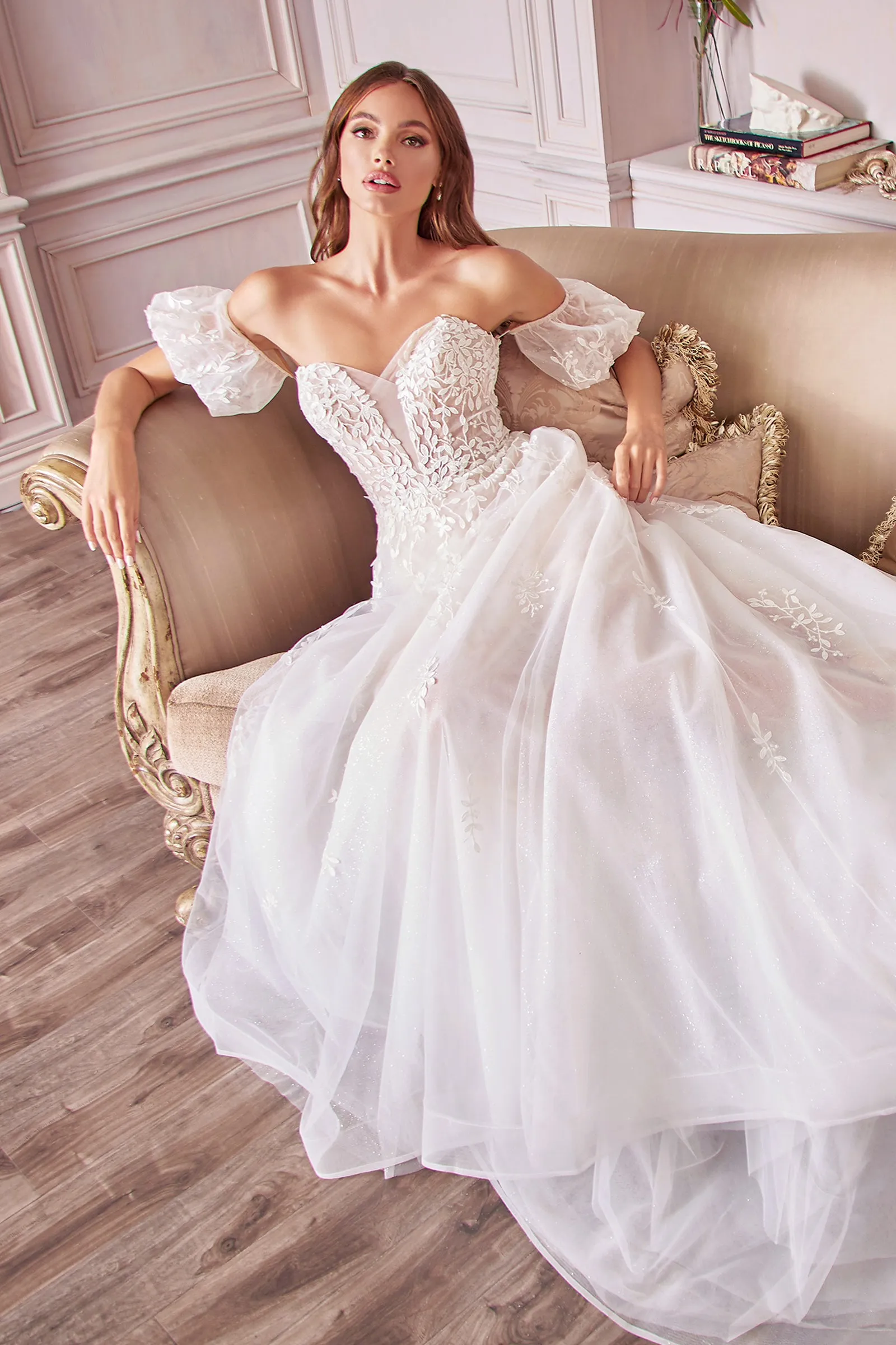 CINDERELLA DIVINE A1014 Off-Shoulder Detachable Puff Sleeves Bridal Gown sold by The Gown Galleria product image thumbnail 3