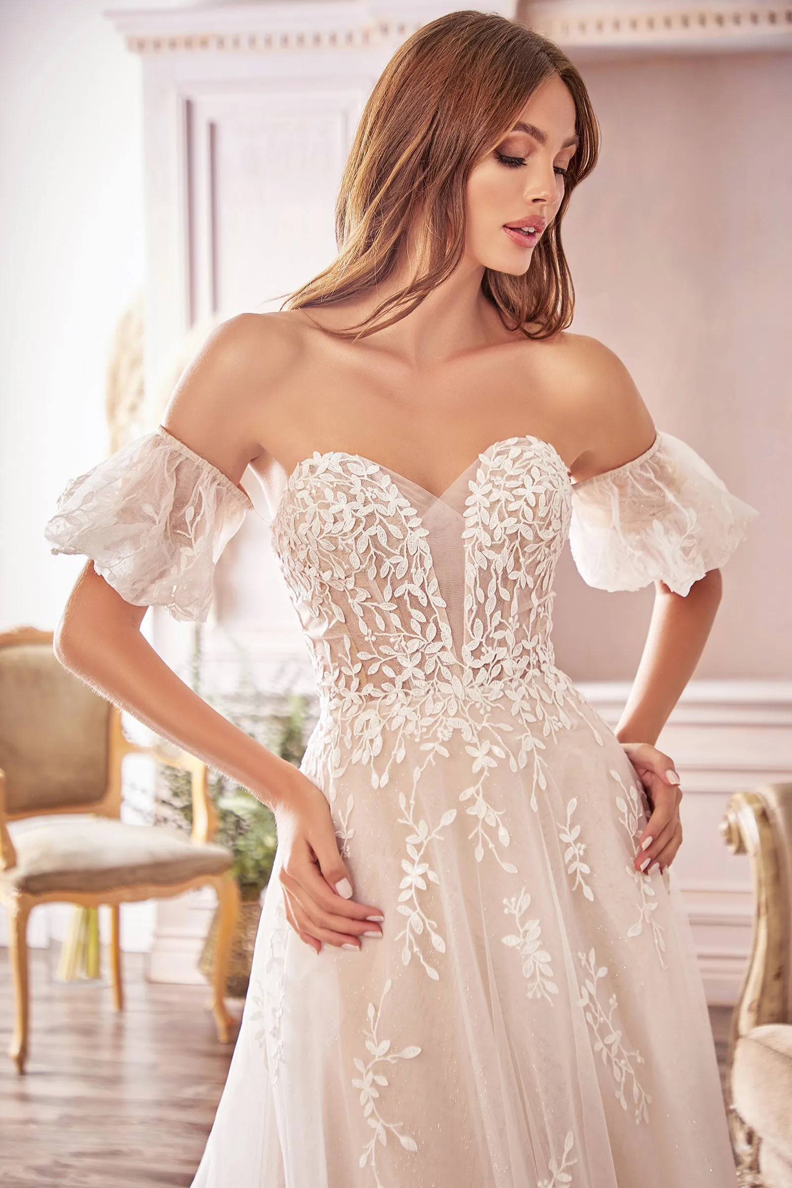 CINDERELLA DIVINE A1014 Off-Shoulder Detachable Puff Sleeves Bridal Gown sold by The Gown Galleria product image thumbnail 5