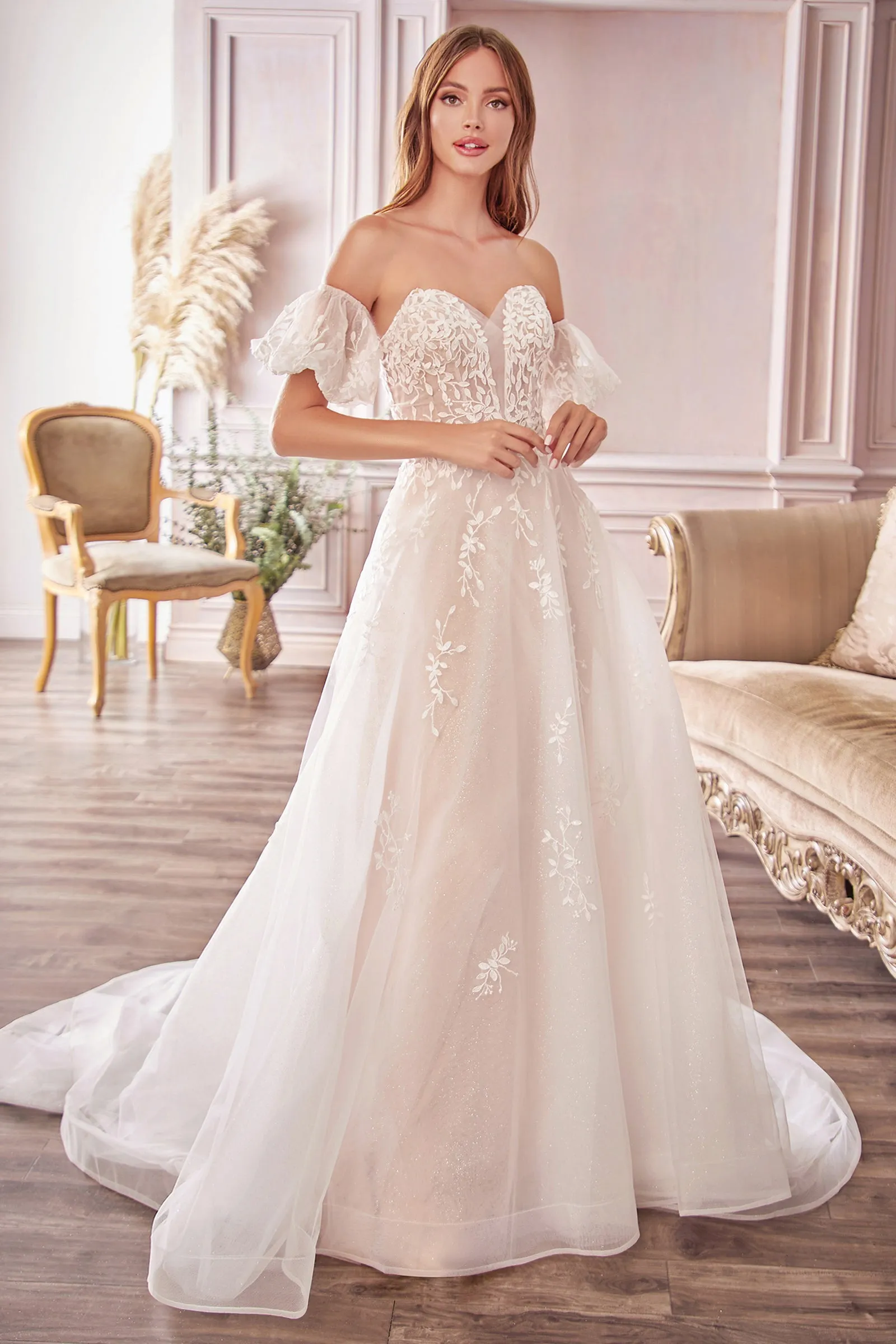 CINDERELLA DIVINE A1014 Off-Shoulder Detachable Puff Sleeves Bridal Gown sold by The Gown Galleria