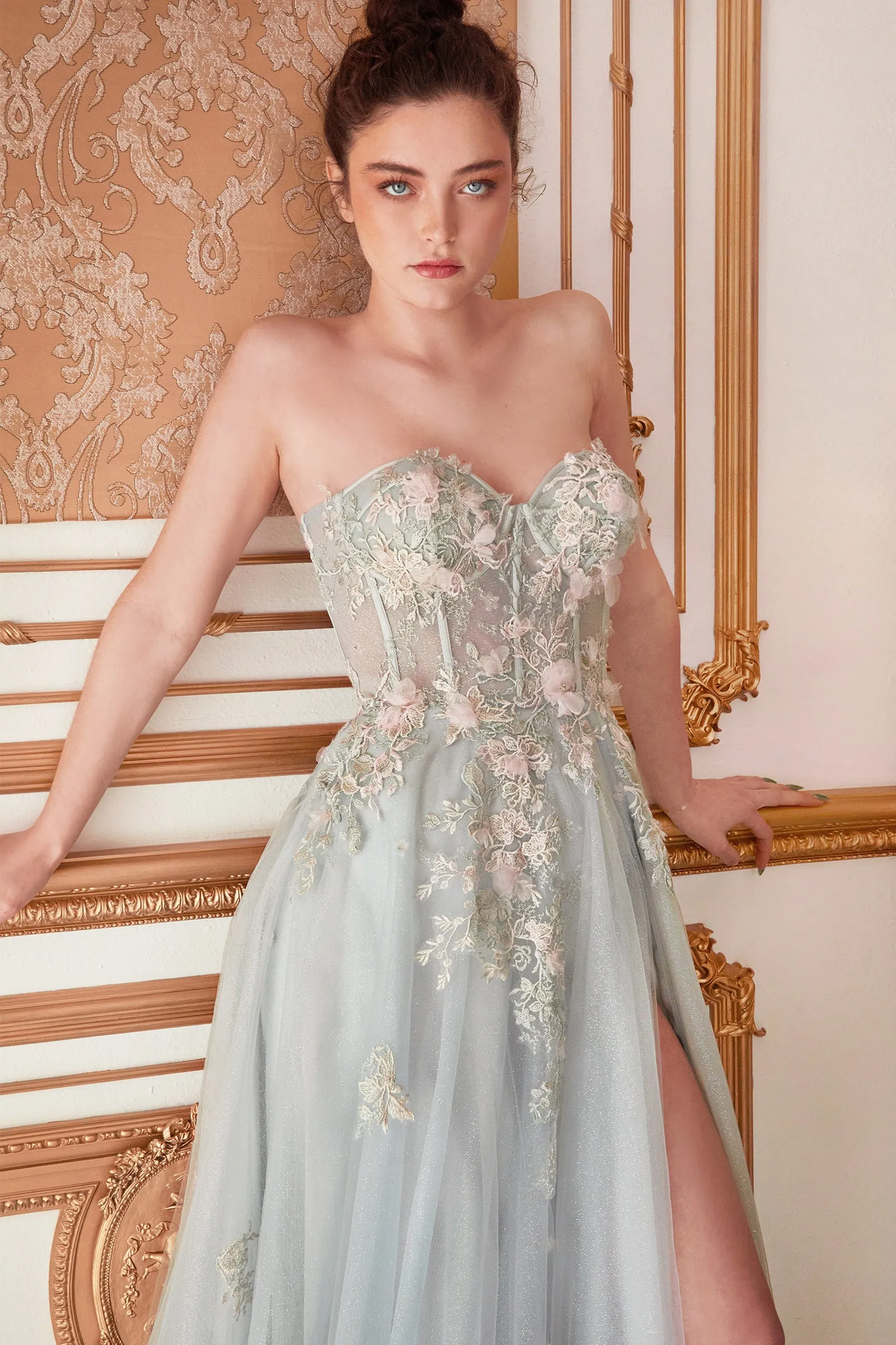 ANDREA & LEO A1089 Floral Strapless Bodice Tulle A Line Dress sold by The Gown Galleria product image thumbnail 3