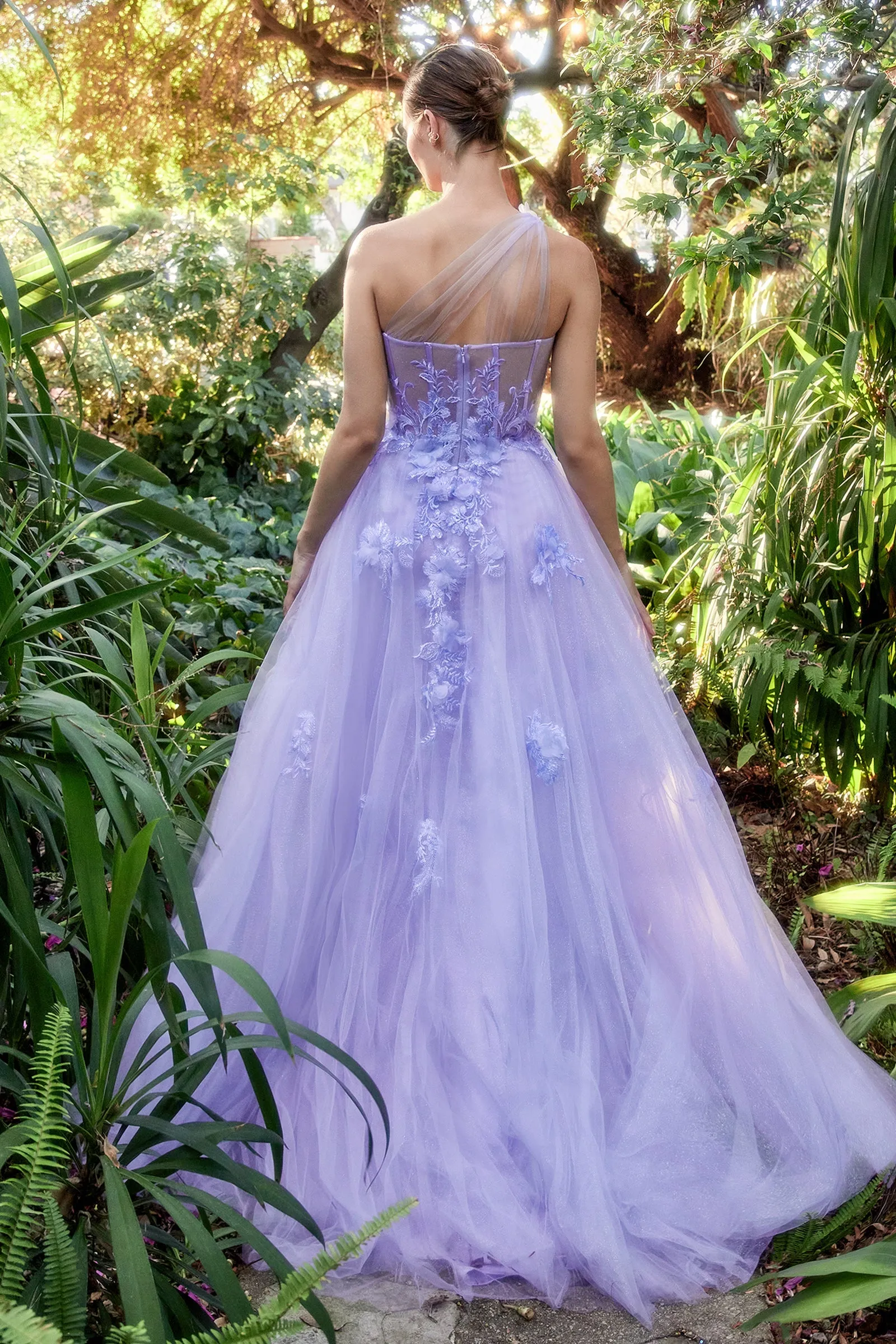 ANDREA & LEO A1053 Floral One Shoulder Bodice Tulle A line Dress sold by The Gown Galleria product image thumbnail 2