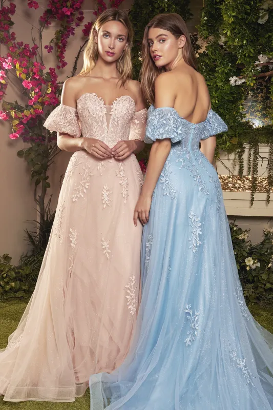 ANDREA & LEO A1046 Floral Strapless Detachable Tulle A Line Dress sold by The Gown Galleria