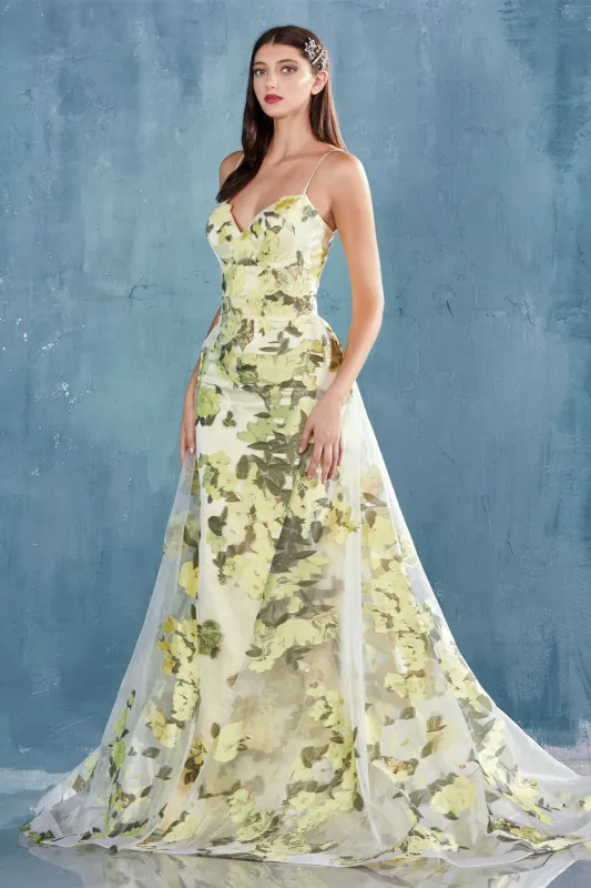 ANDREA & LEO A0770 Floral Strapless Overskirt Fitted Dress sold by The Gown Galleria