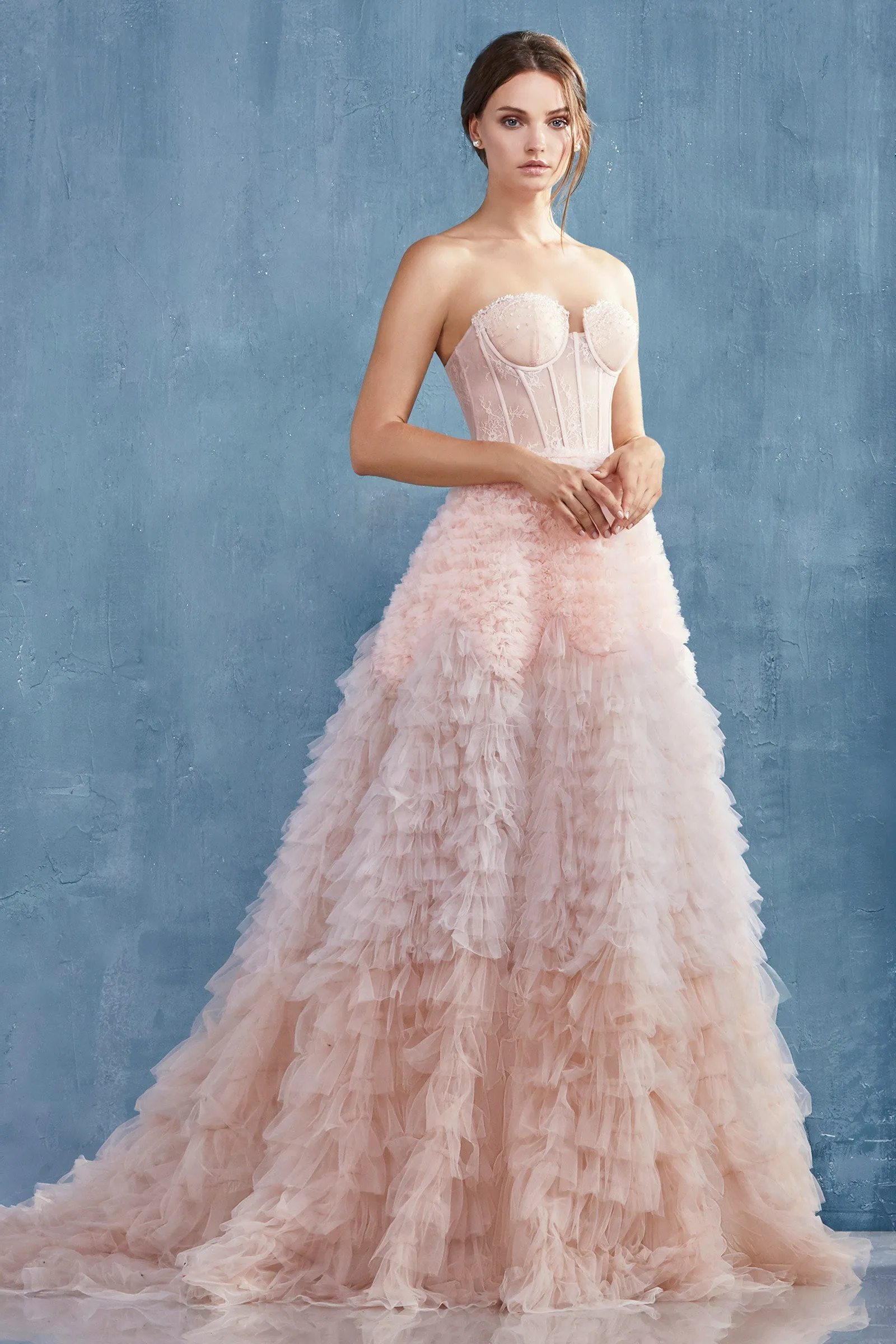 ANDREA & LEO A0767 Strapless Bodice Ruffled Ombre Ball Gown Dress sold by The Gown Galleria product image thumbnail 3