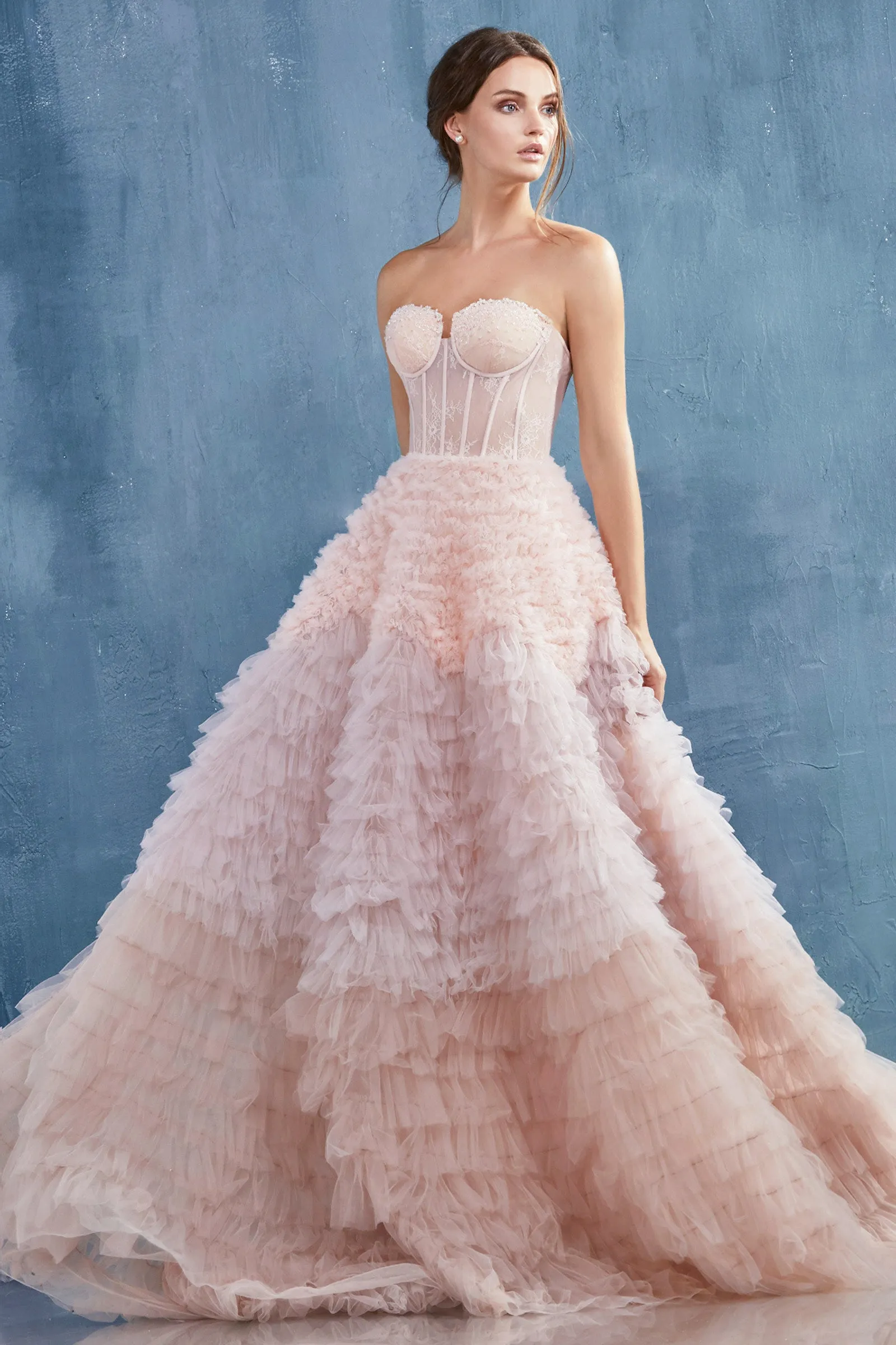 ANDREA & LEO A0767 Strapless Bodice Ruffled Ombre Ball Gown Dress sold by The Gown Galleria product image thumbnail 4