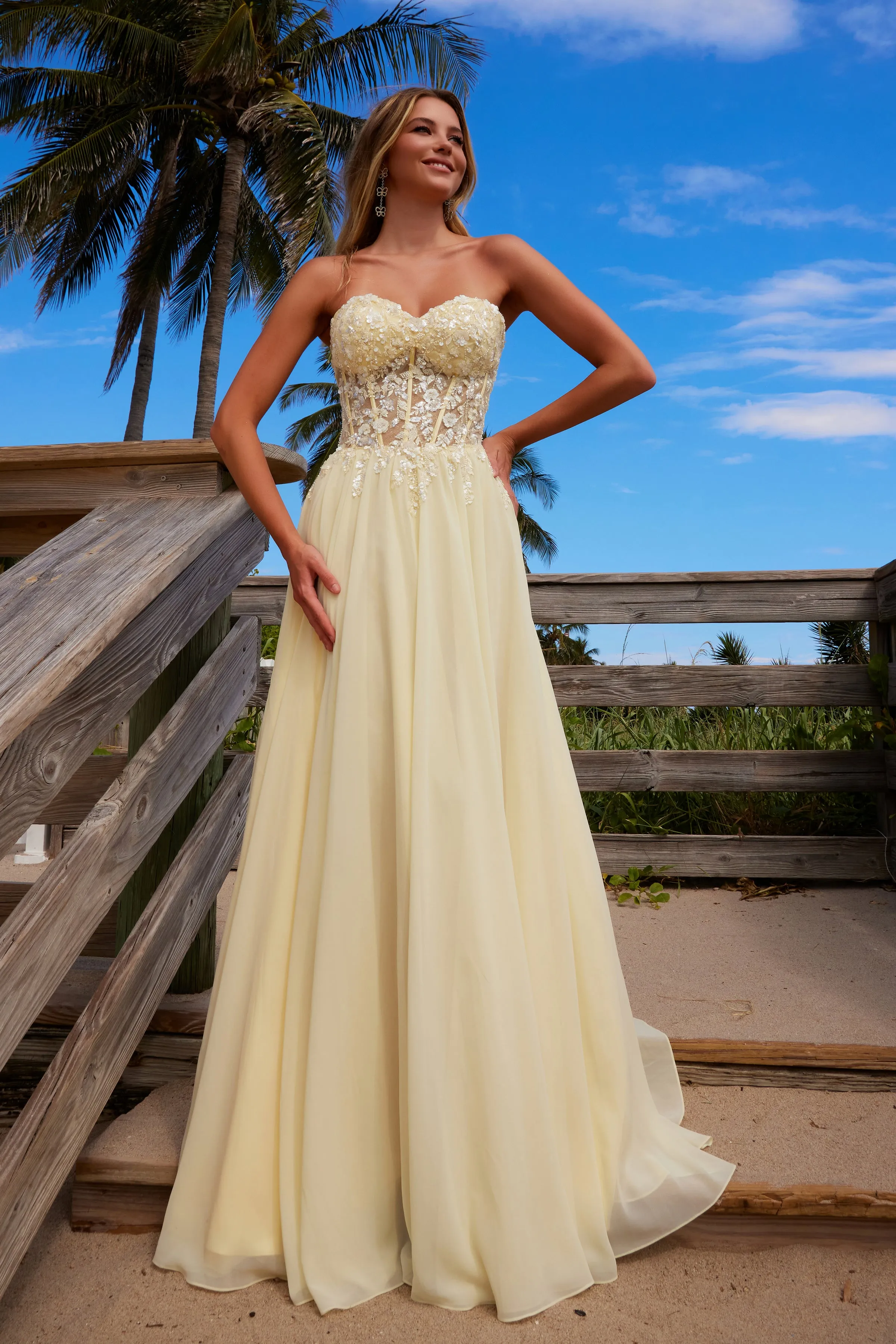 NOX ANABEL C1617 Chiffon Skirt Flower Applique Dress sold by The Gown Galleria
