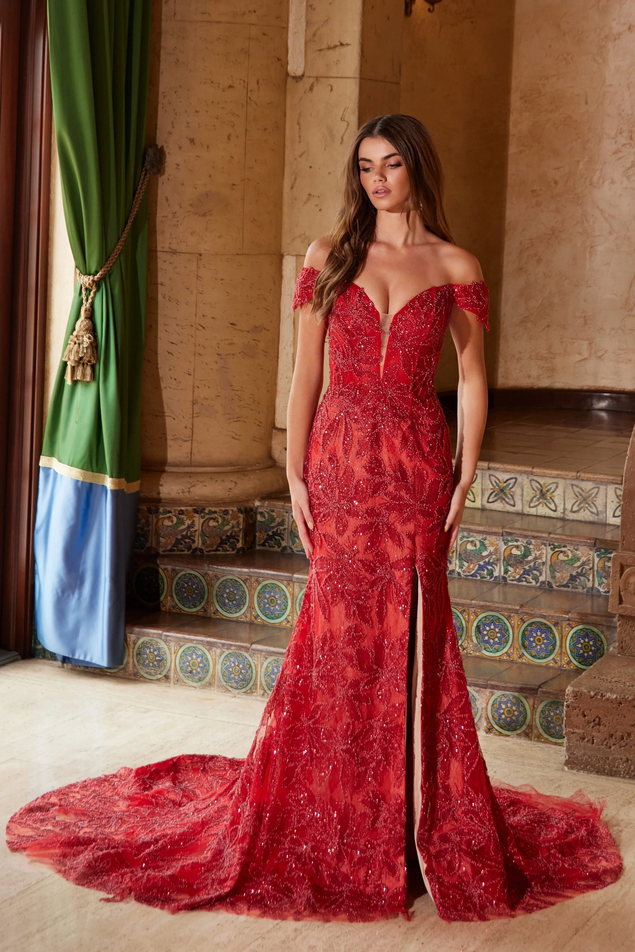 NOX ANABEL C1600 Off-The-Shoulder Beaded Tulle Dress sold by The Gown Galleria product image thumbnail 3