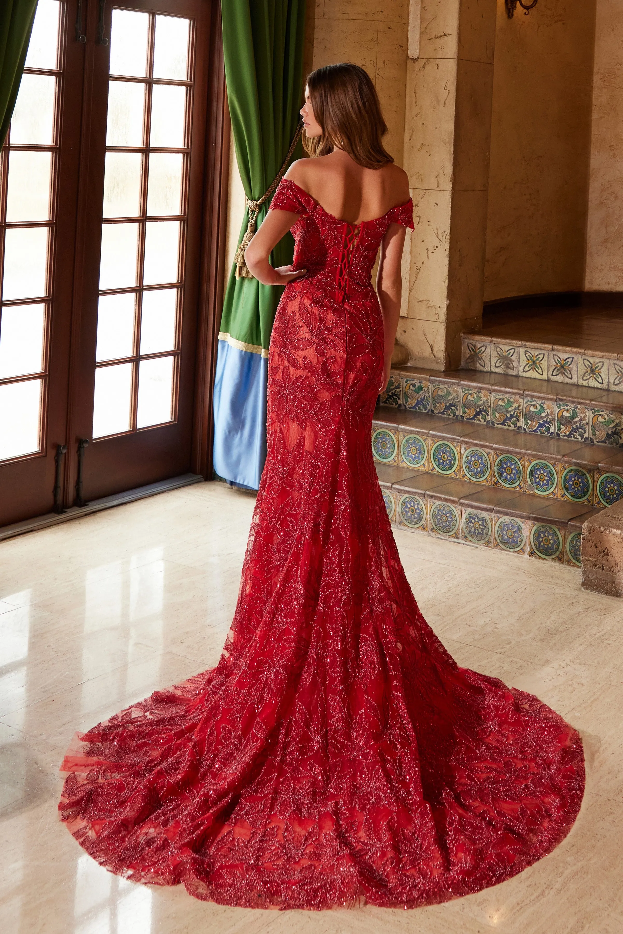 NOX ANABEL C1600 Off-The-Shoulder Beaded Tulle Dress sold by The Gown Galleria product image thumbnail 2