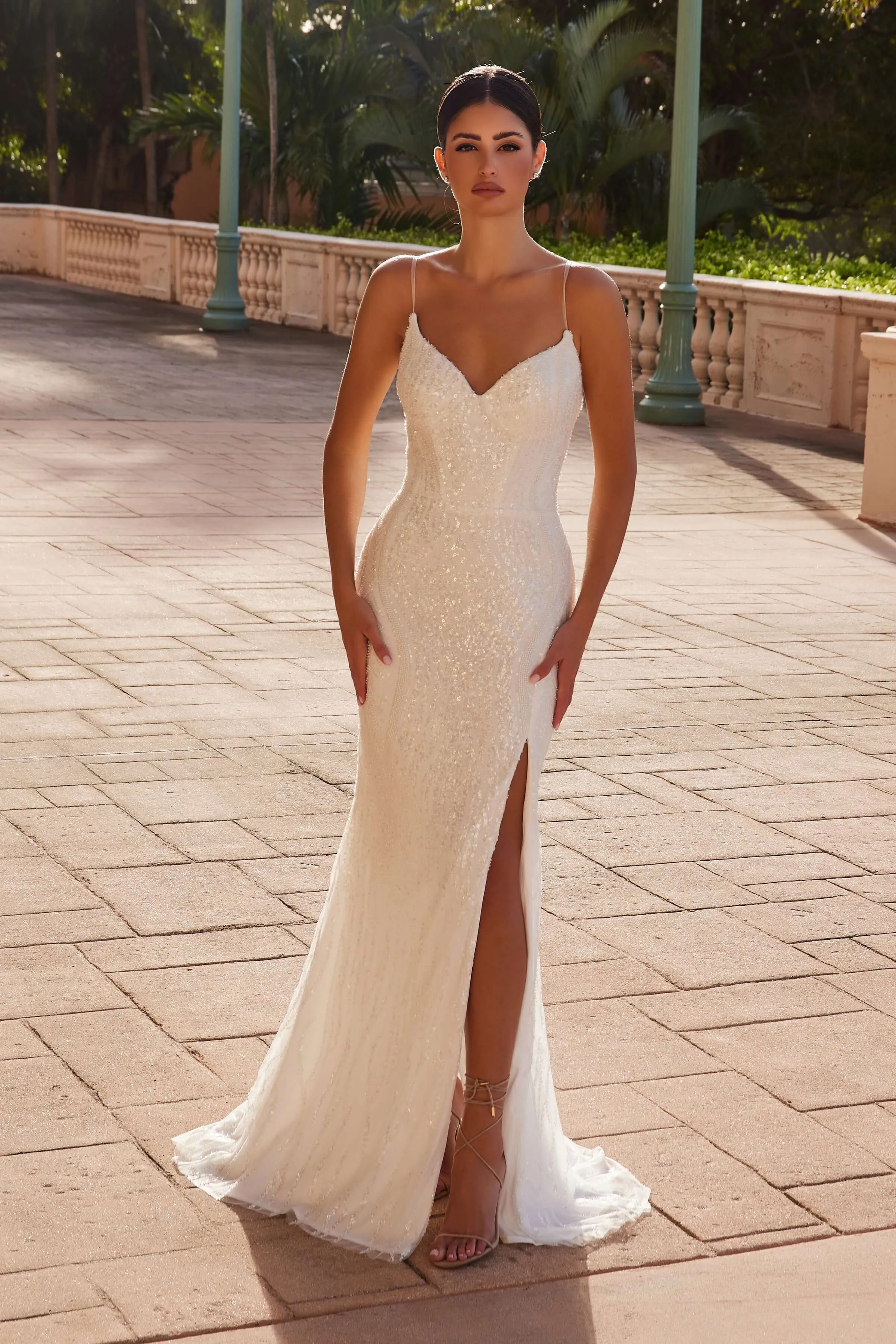 NOX ANABEL E1535W Long Beaded Tulle Evening Dress sold by The Gown Galleria product image thumbnail 2