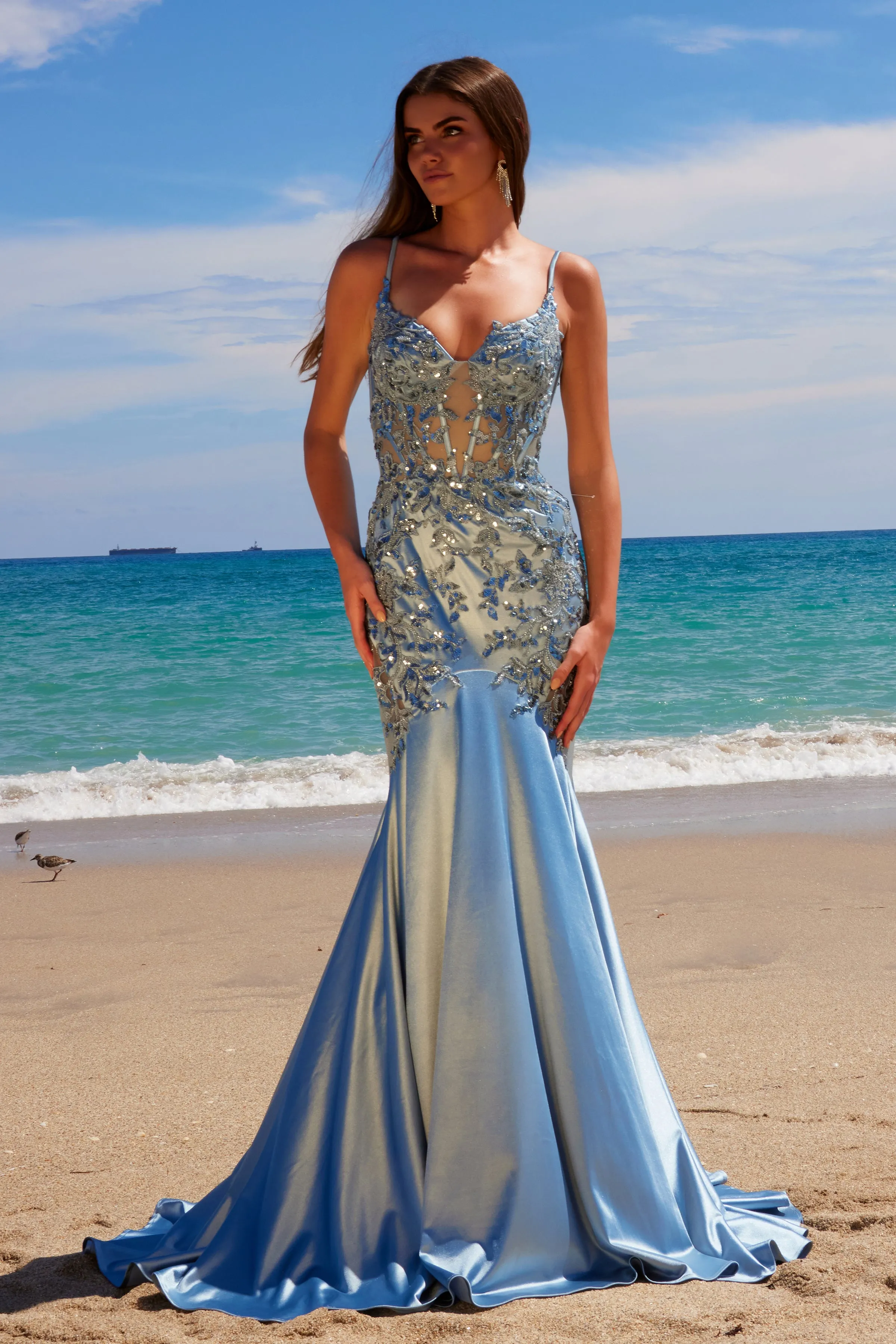 NOX ANABEL E1532 Satin Sequin Detail Mermaid Dress sold by The Gown Galleria product image thumbnail 4