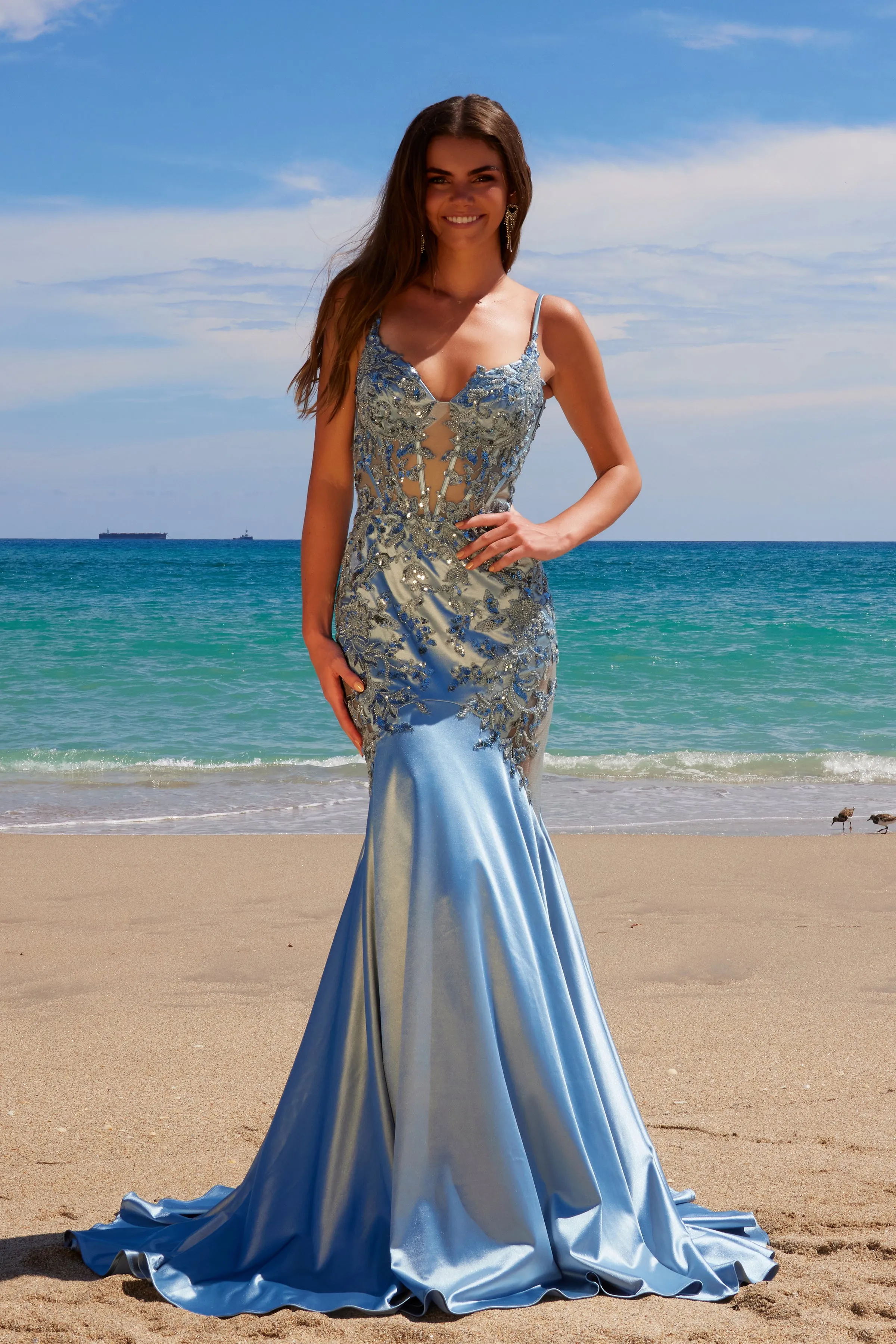 NOX ANABEL E1532 Satin Sequin Detail Mermaid Dress sold by The Gown Galleria product image thumbnail 3