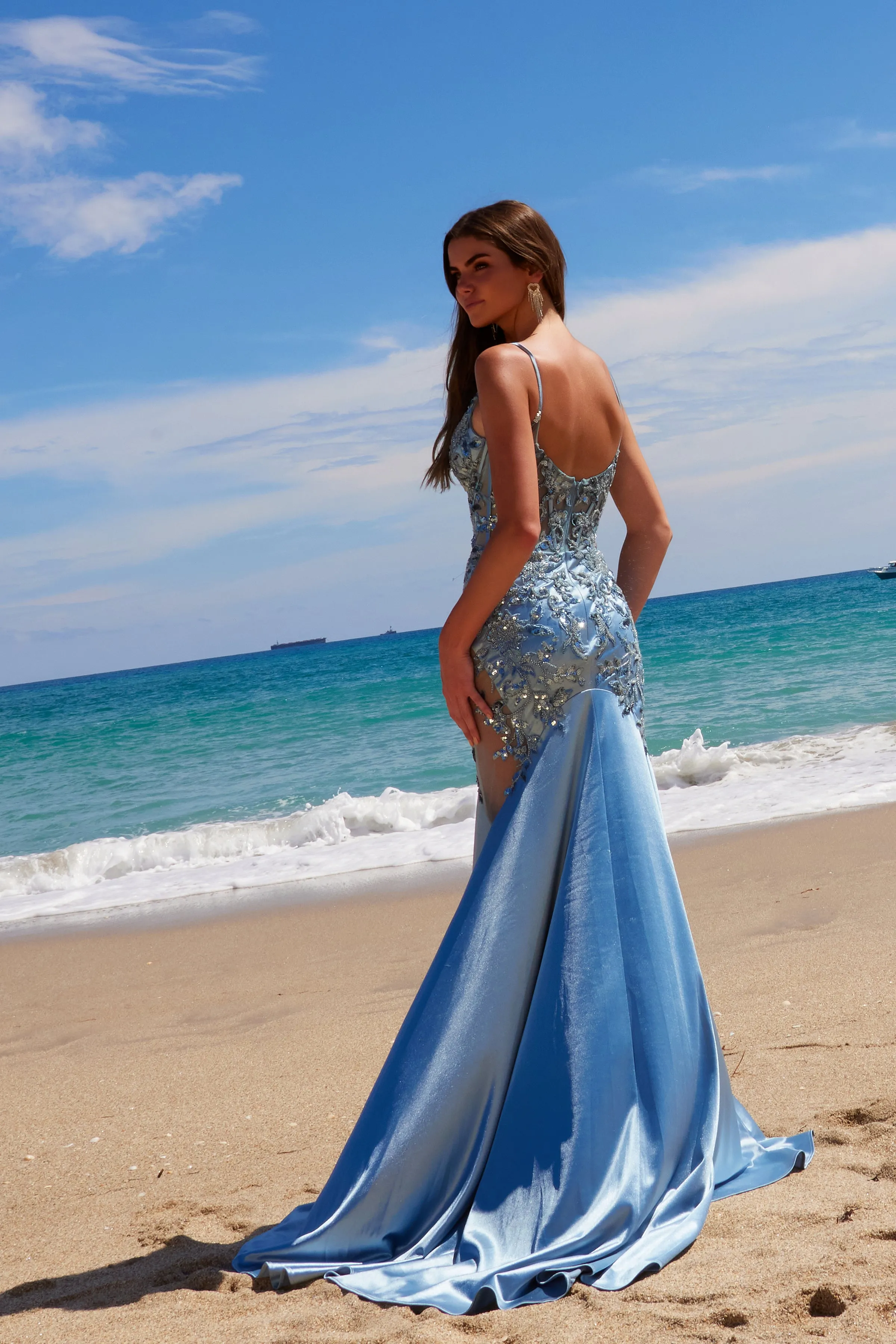 NOX ANABEL E1532 Satin Sequin Detail Mermaid Dress sold by The Gown Galleria product image thumbnail 2
