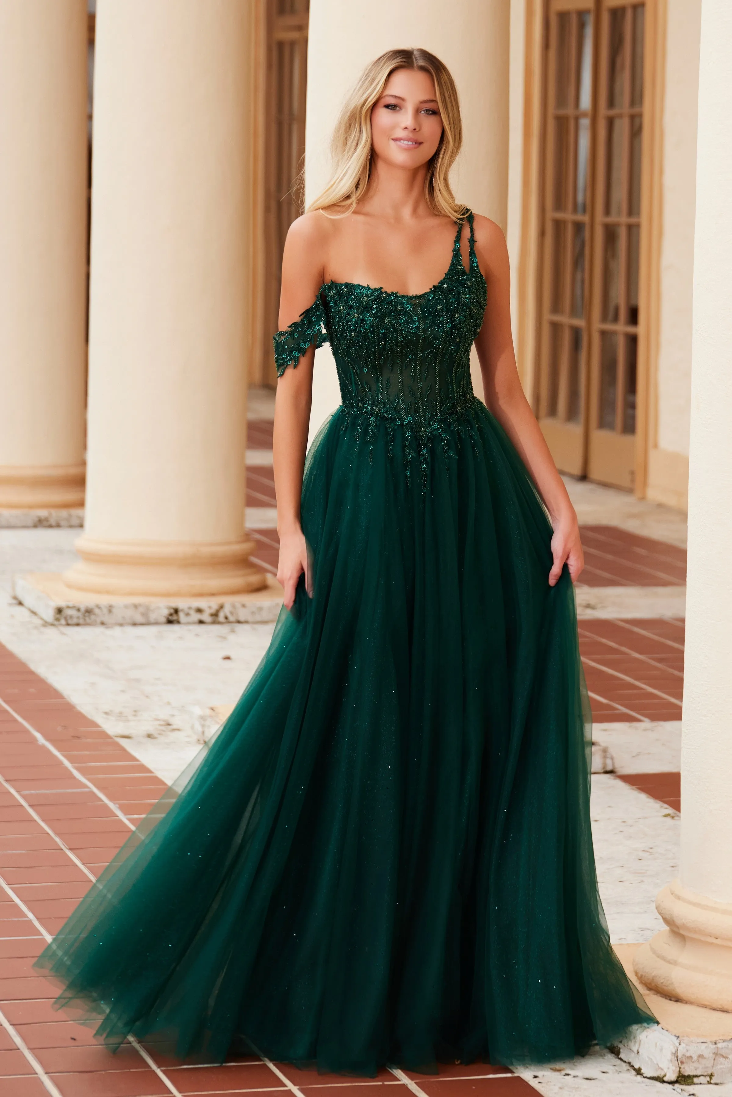NOX ANABEL F1567 A-Line Sheer Boned Waistline Gown sold by The Gown Galleria product image thumbnail 5