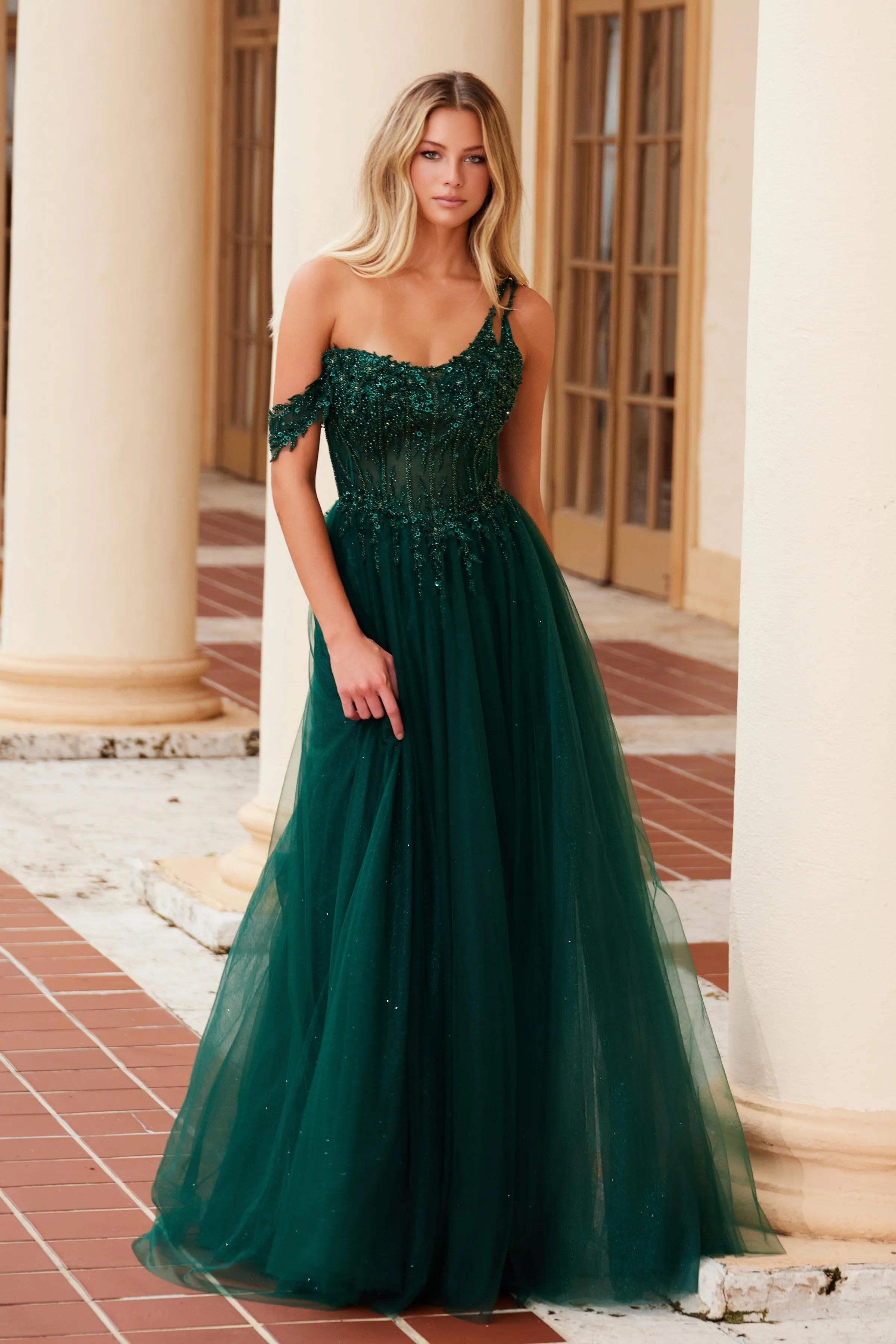 NOX ANABEL F1567 A-Line Sheer Boned Waistline Gown sold by The Gown Galleria product image thumbnail 3