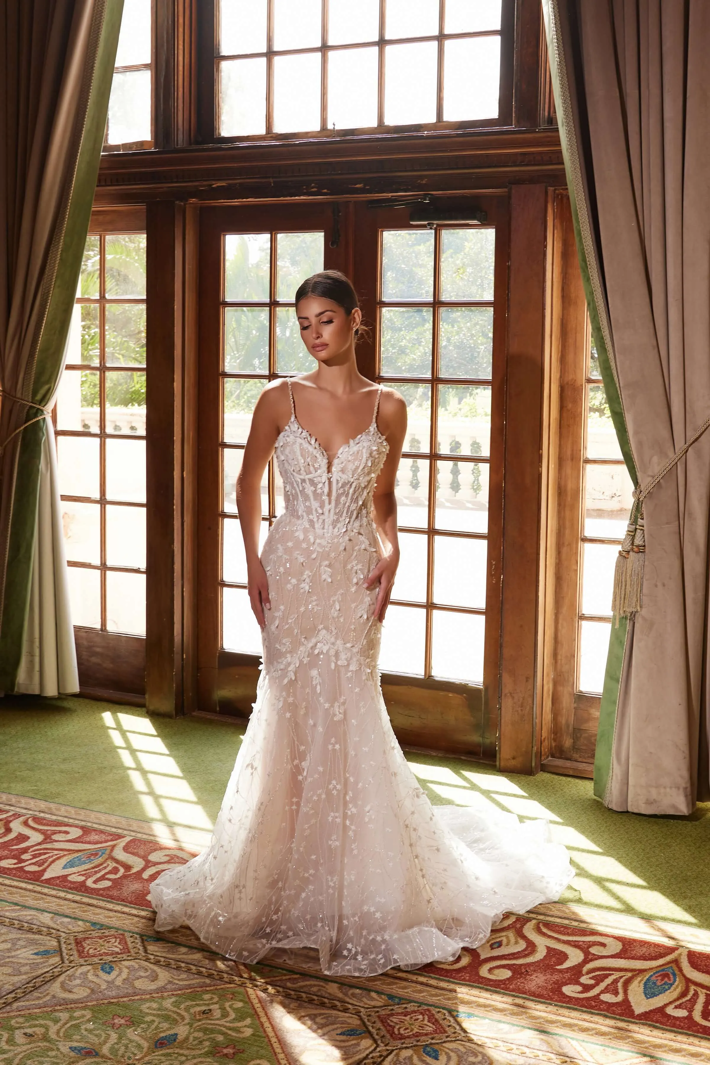 NOX ANABEL JE1023L Long Trumpet Embroidered Tulle Wedding Dress sold by The Gown Galleria product image thumbnail 4