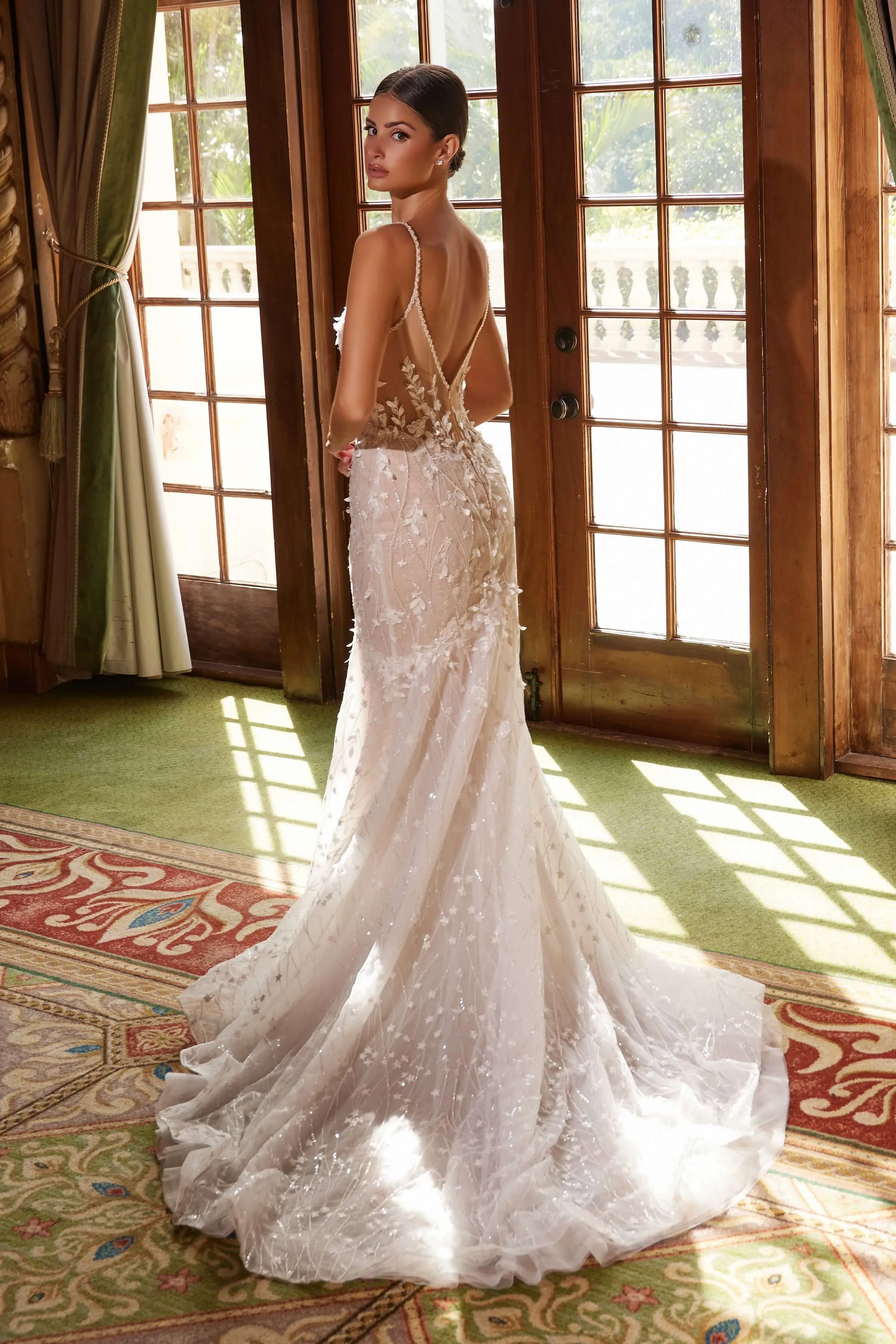 NOX ANABEL JE1023L Long Trumpet Embroidered Tulle Wedding Dress sold by The Gown Galleria product image thumbnail 5